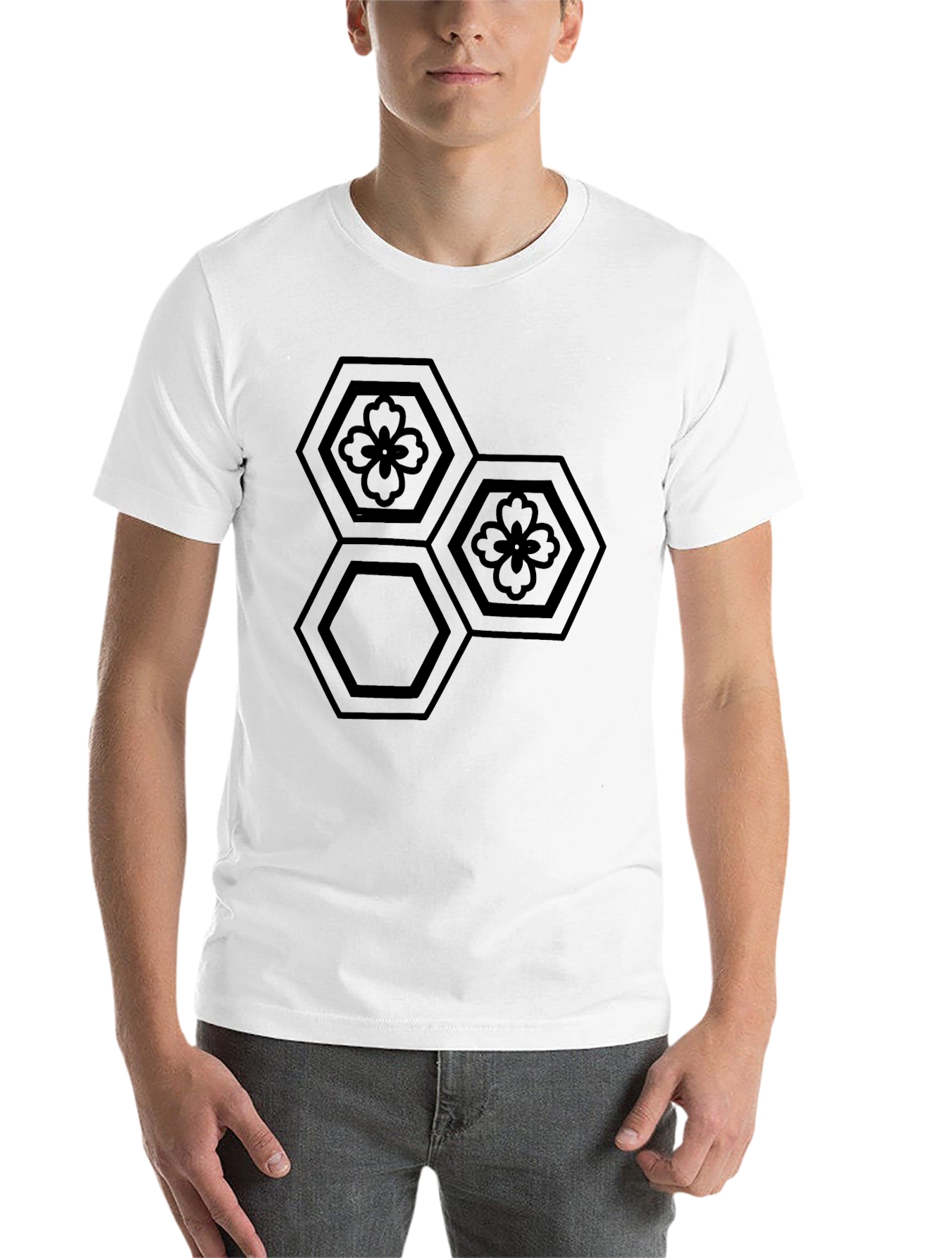 Black Geometric Flower Hexagon T-Shirt view 14