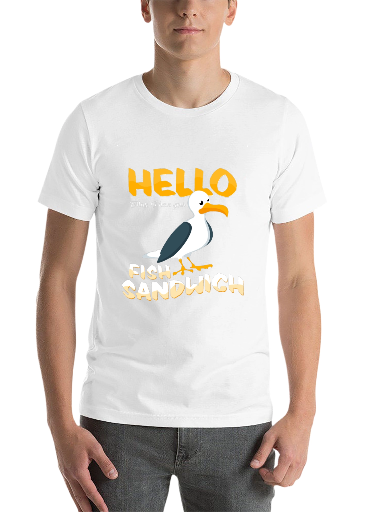 Black Hello Fish Sandwich T-Shirt Funny Seagull Humor Tee view 14