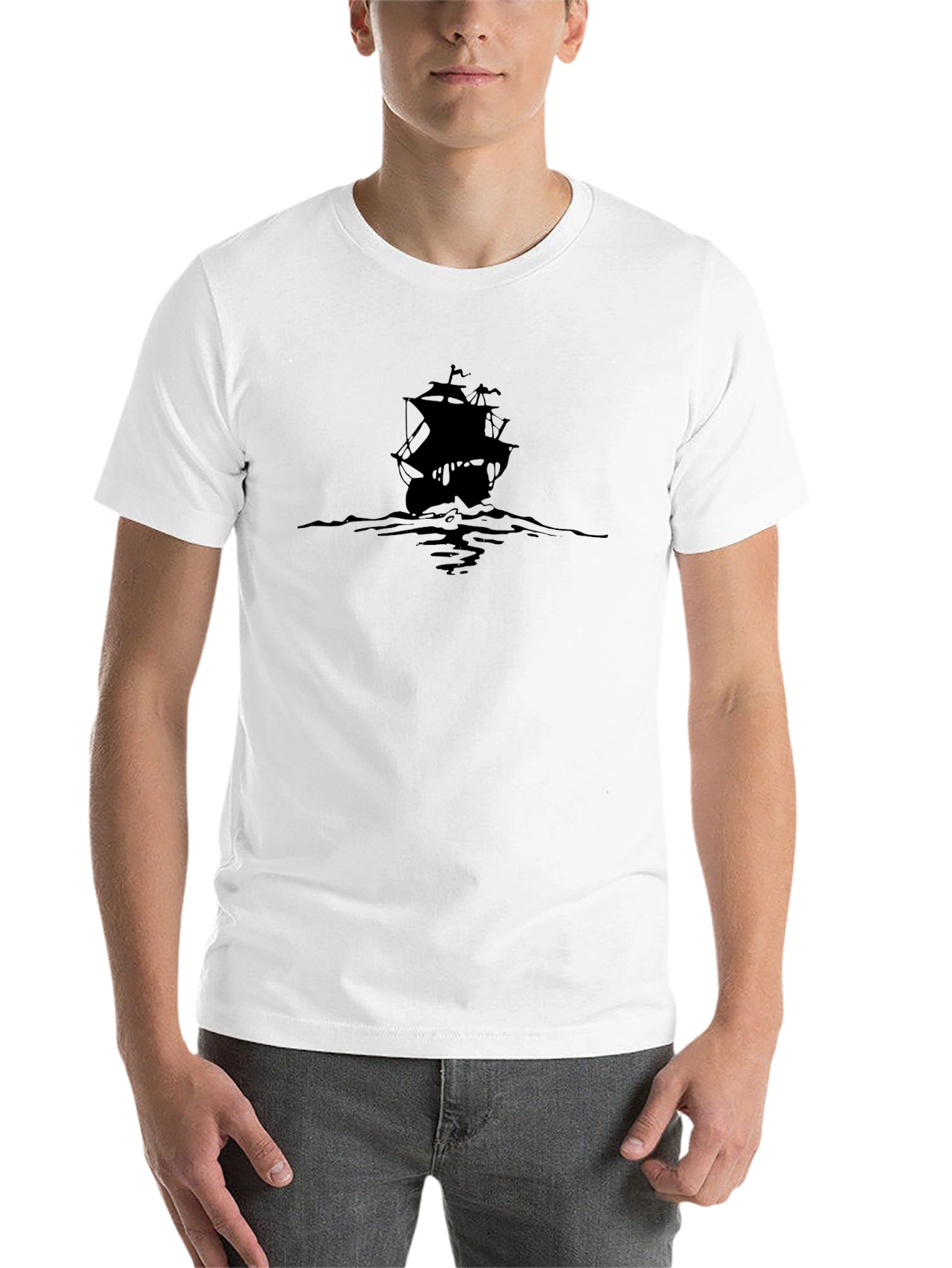 Black Men's Black Pirate Ship Graphic Tee view 14