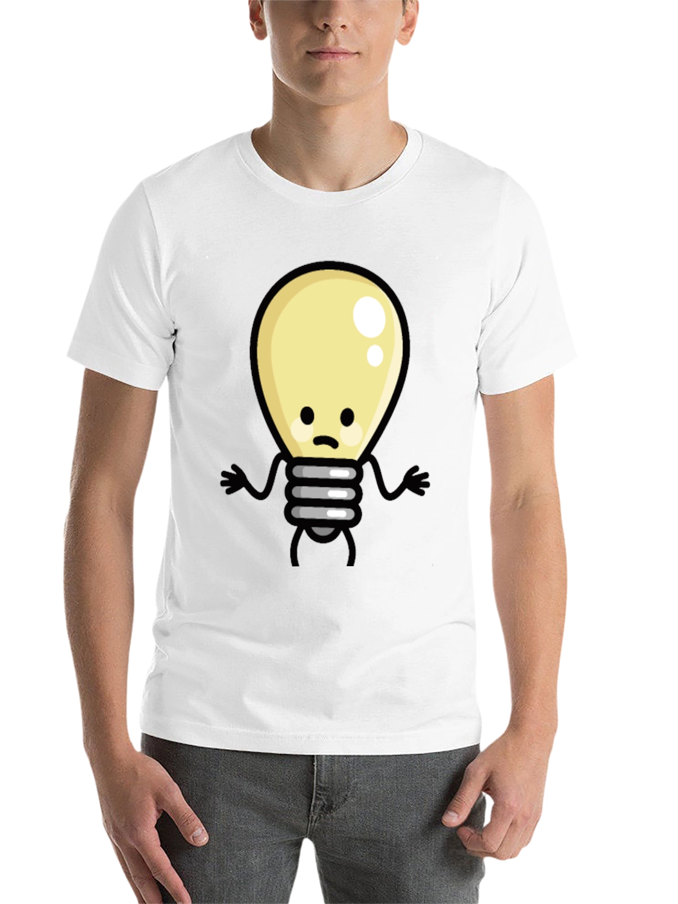 Black Funny Cartoon Light Bulb Black T-Shirt view 14
