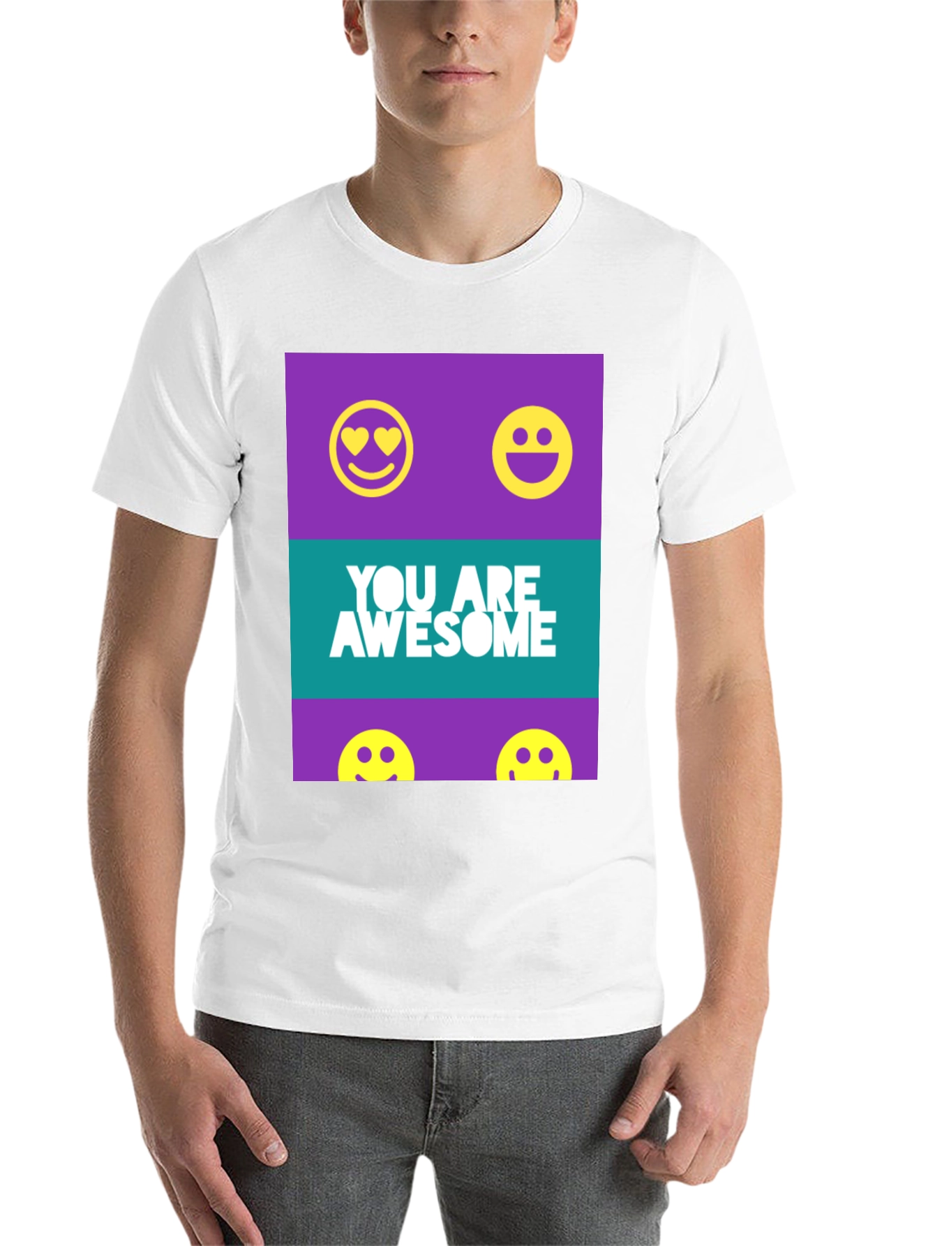 Black Awesome Graphic Tee - Trendy Smiley Face T-Shirt view 14