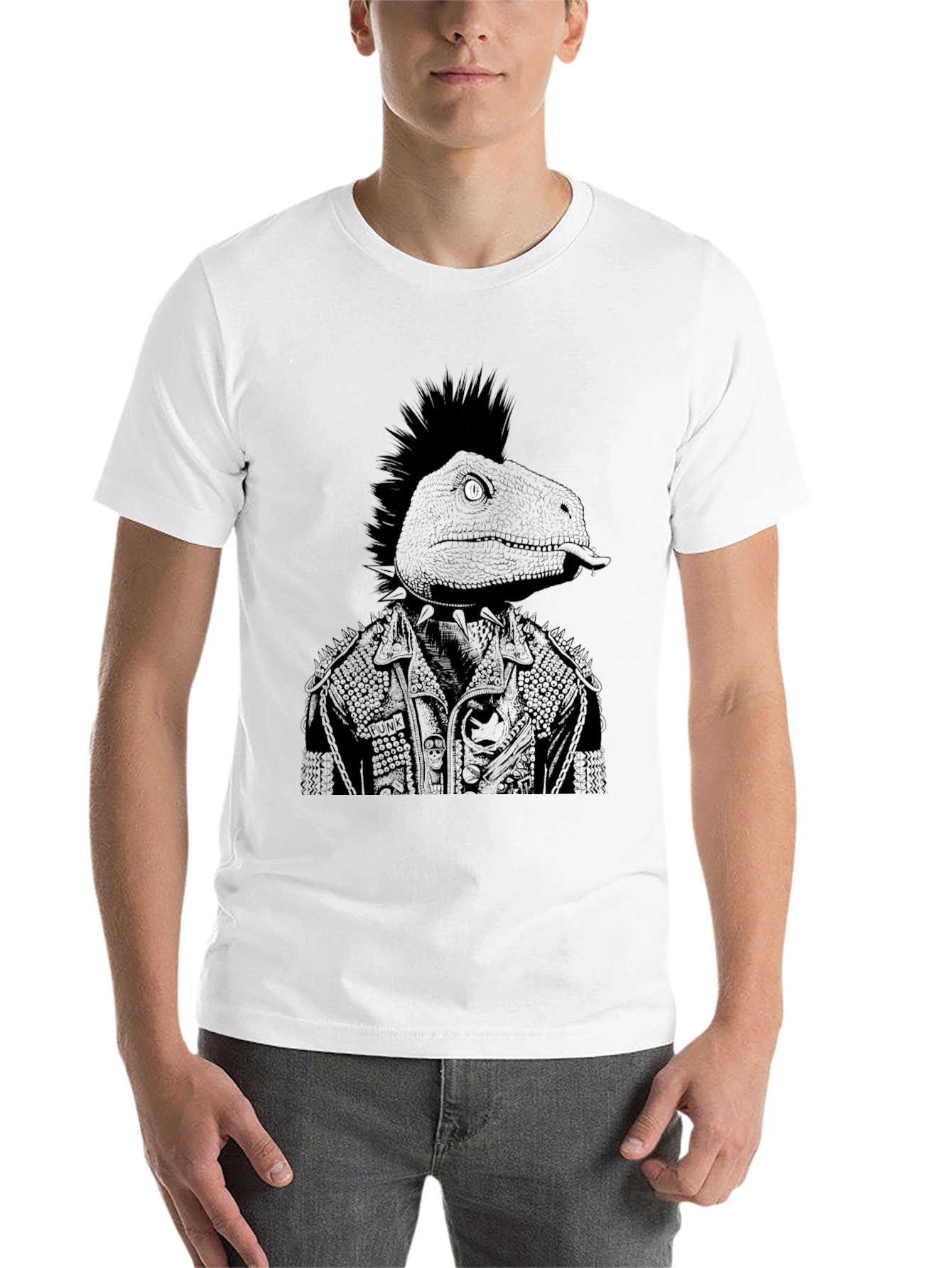 Black Punk Dino Graphic Tee - Black Cotton T-Shirt view 14