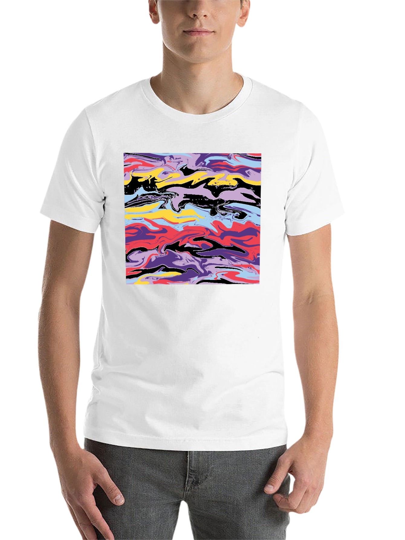 Black Abstract Swirl Graphic Black T-Shirt view 14