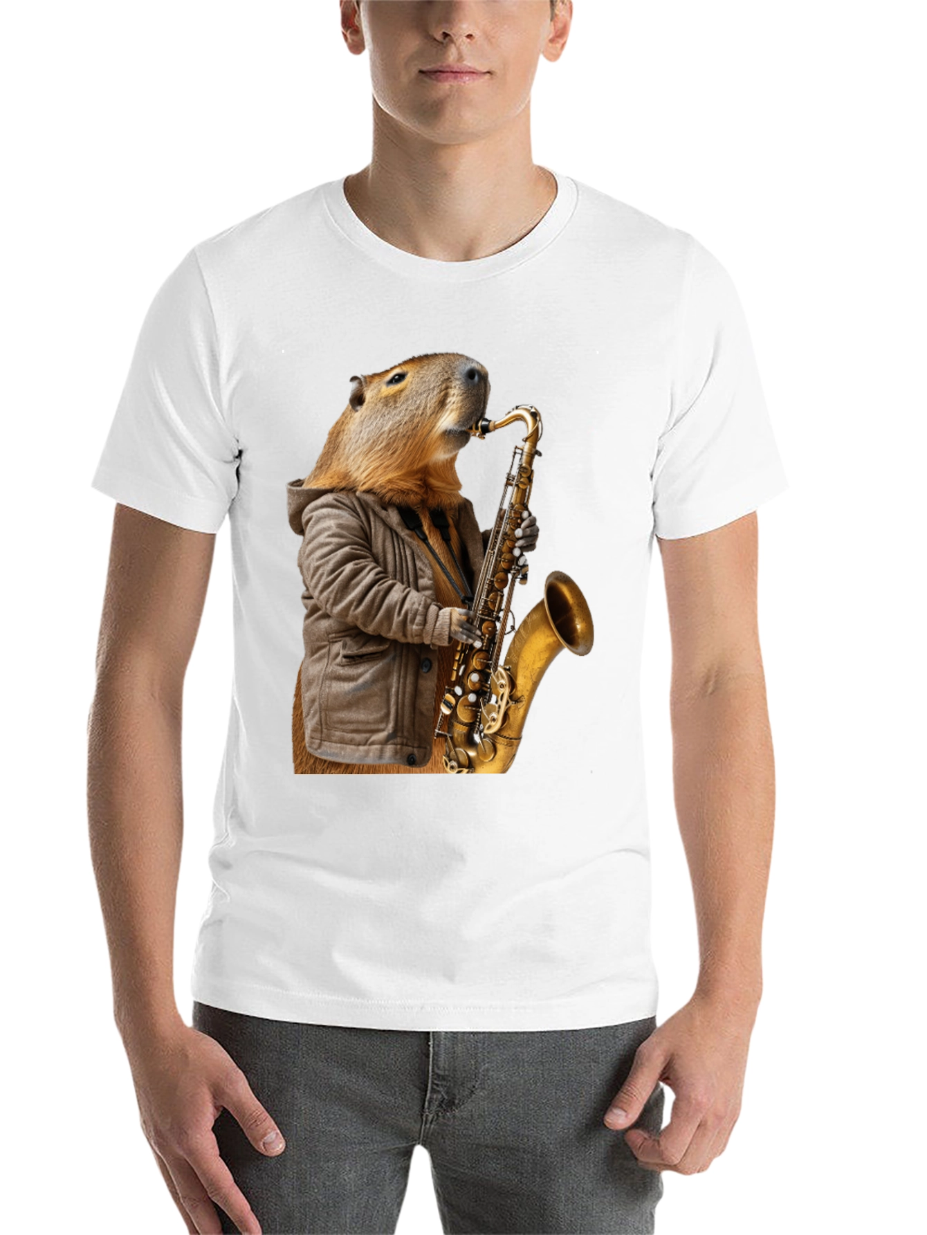 Black Capybara Saxophone T-Shirt view 14