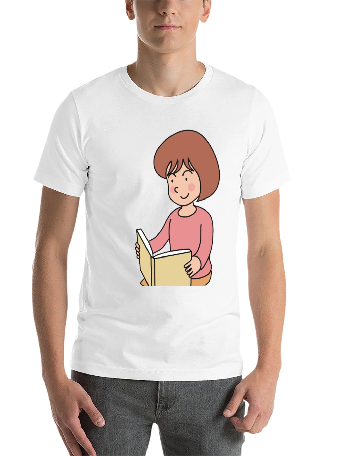 Black Reading Girl Black T-Shirt - Cute Cartoon Design view 14