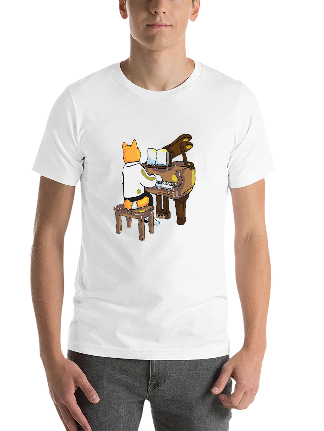Black Cat Pianist T-Shirt - Black Graphic Tee view 14
