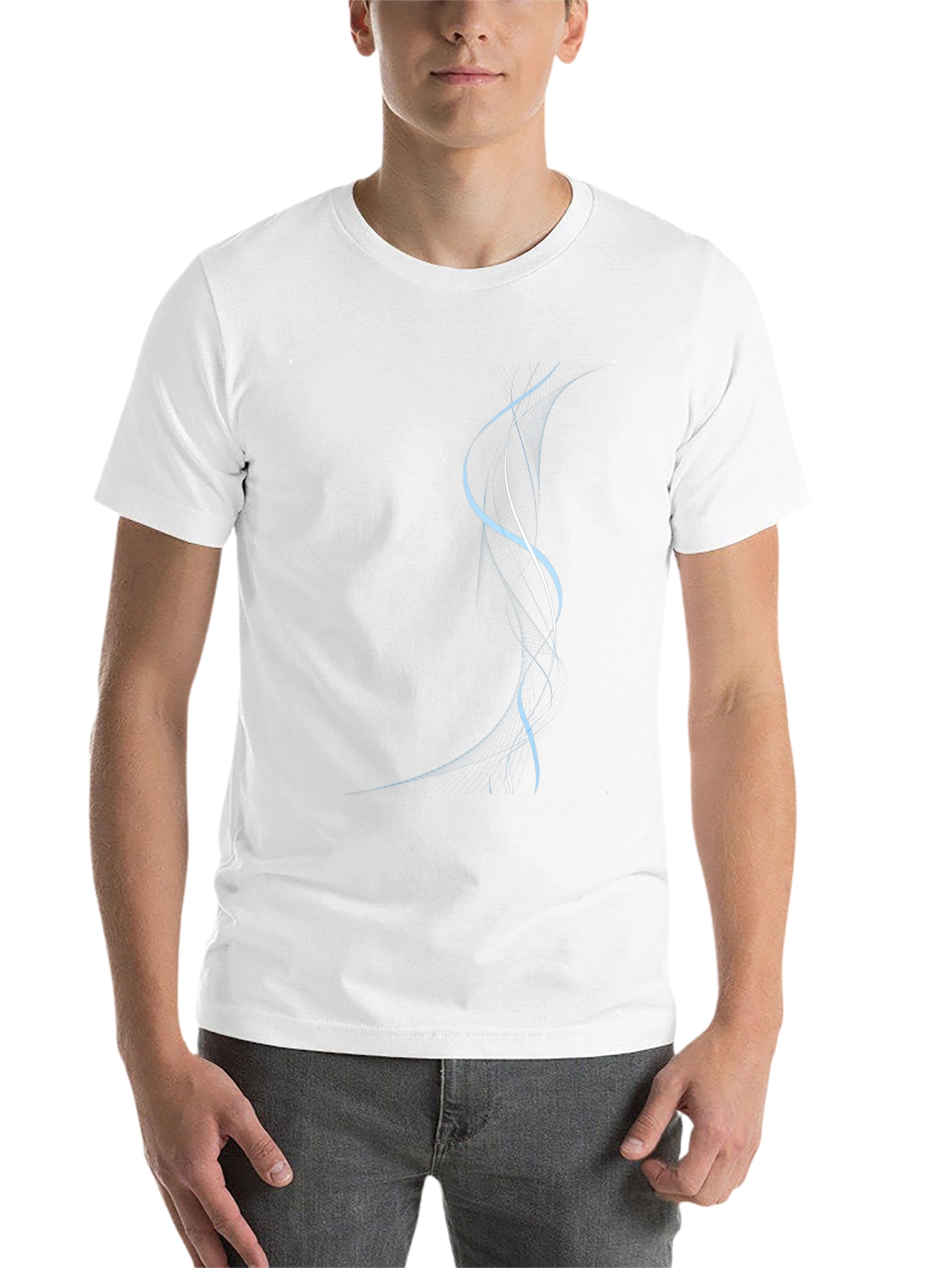 Black Men's Black T-Shirt with Abstract Blue Line Design view 14