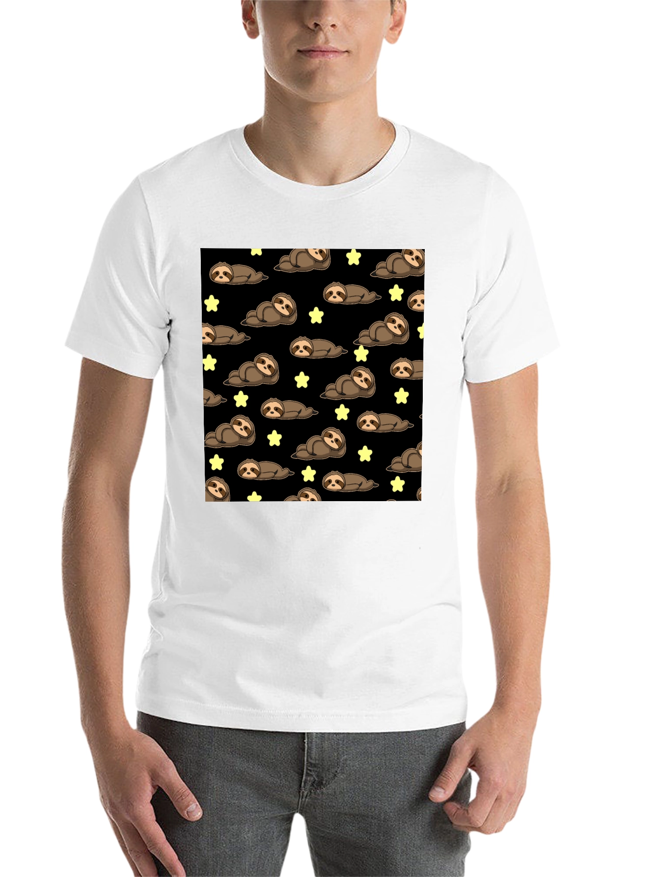 Black Cute Sloth Starry Night T-Shirt view 14