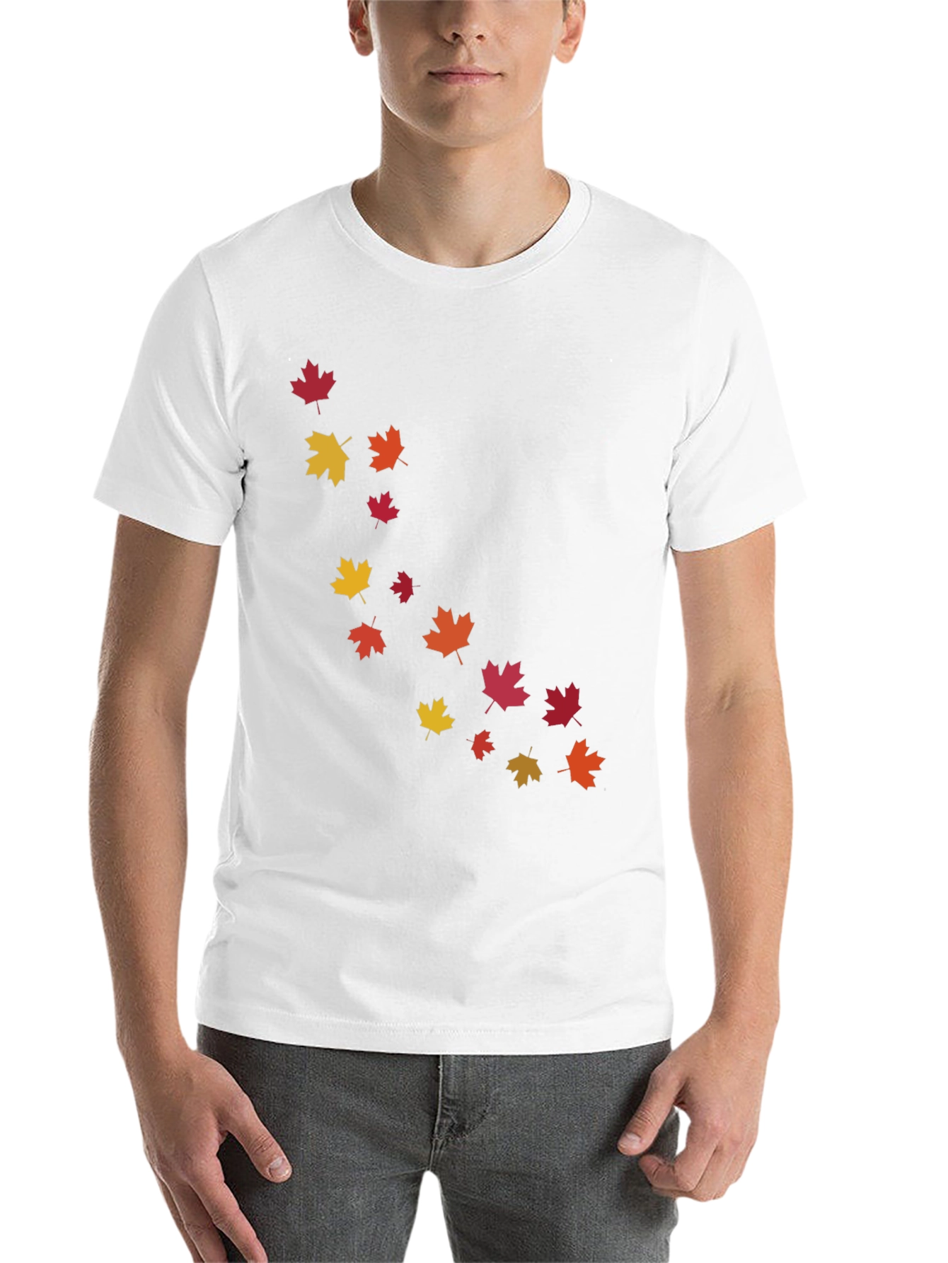 Black Autumn Maple Leaves Print Black T-Shirt view 14