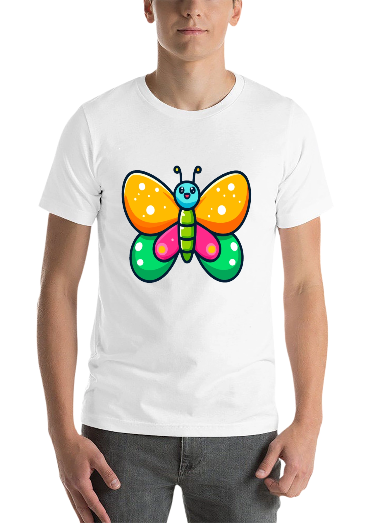 Black Cartoon Butterfly Graphic Black T-Shirt view 14