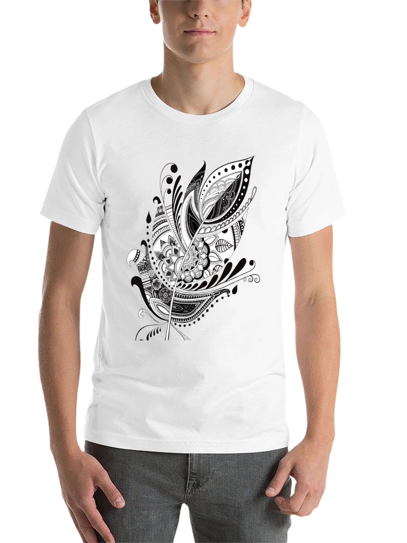 Black Black Graphic Tee - Feather Mandala Design view 14