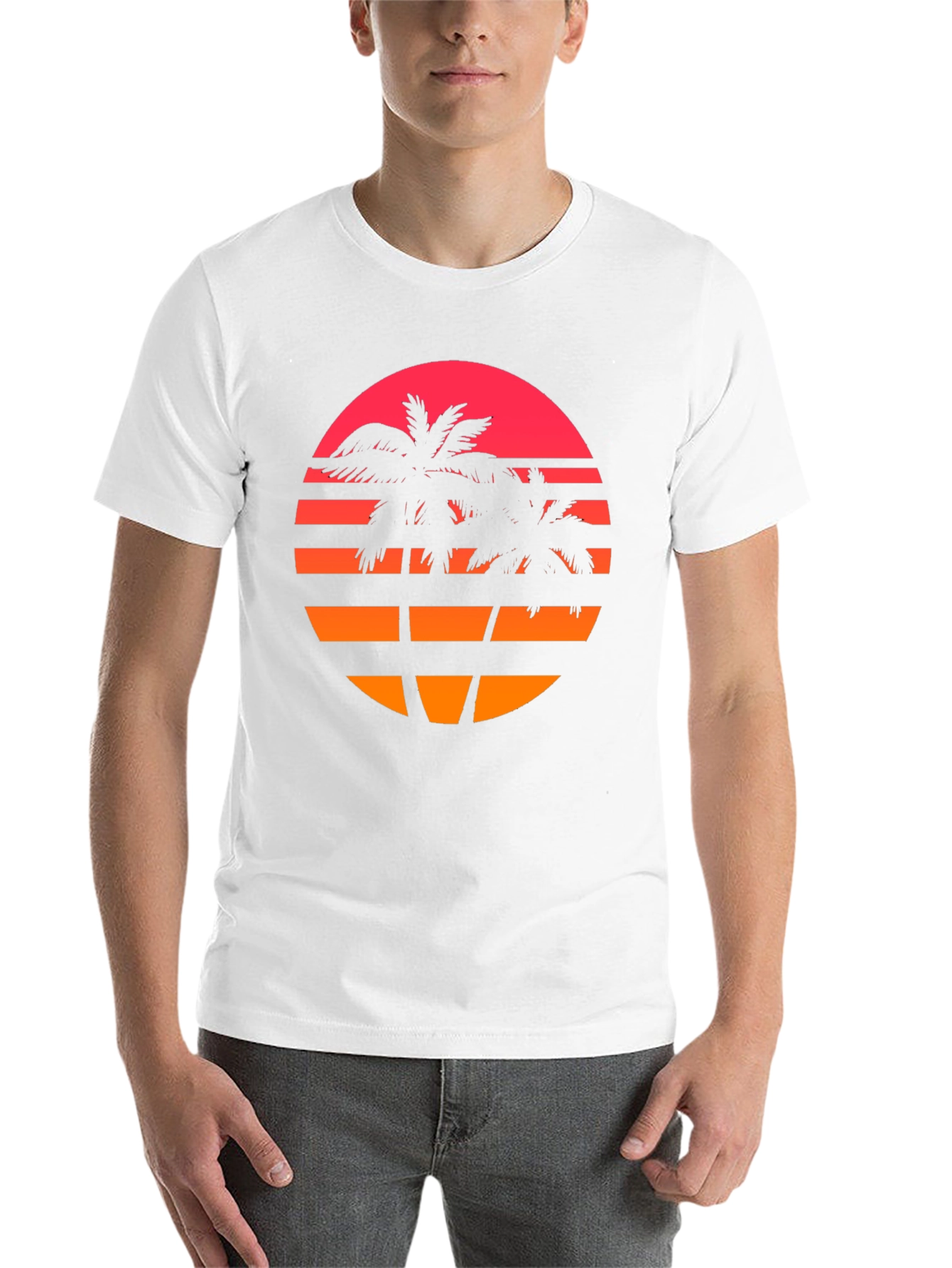 Black Retro Sunset Palm Tree Graphic T-Shirt view 14