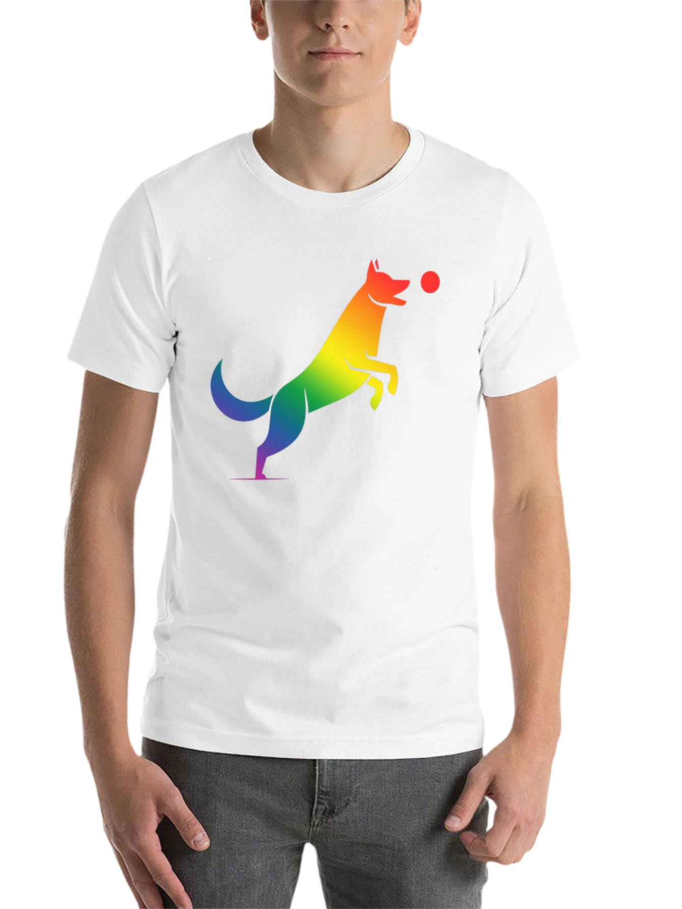 Black Rainbow Dog Catching Ball Graphic T-Shirt view 14