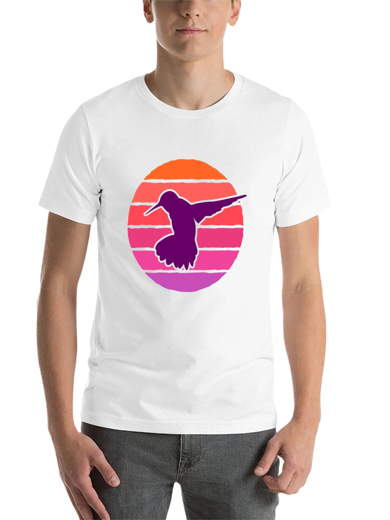 Black Hummingbird Sunset T-Shirt - Retro Style Black Tee view 14