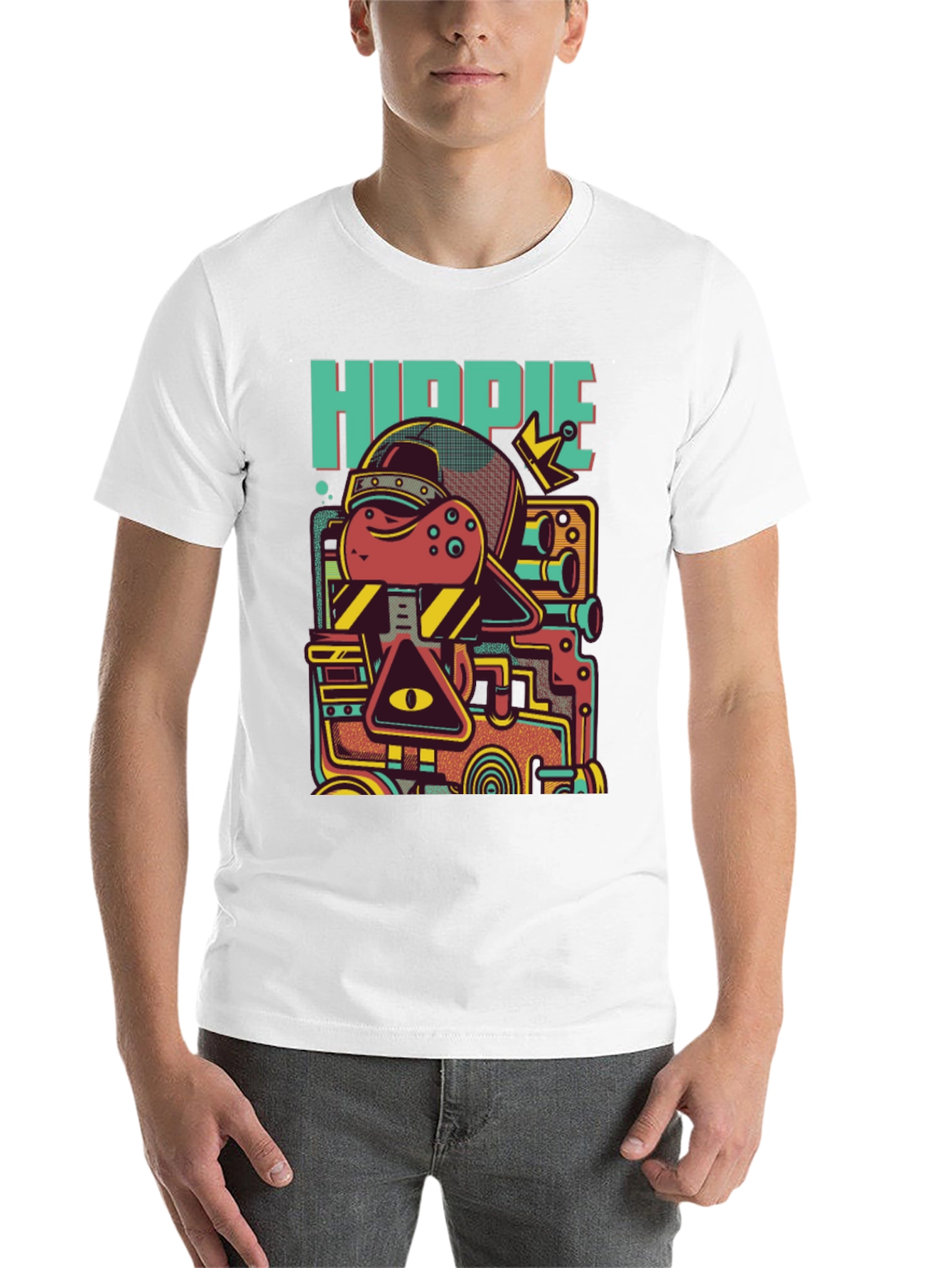 Black Hippie Robot Black Graphic T-Shirt view 14