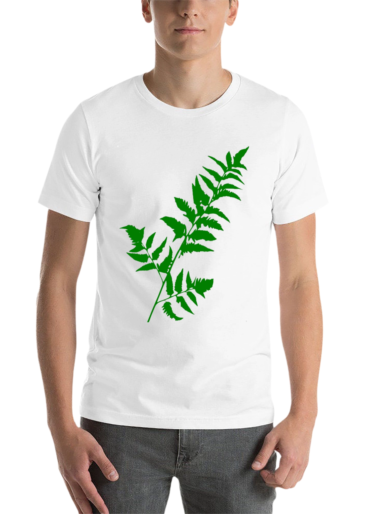 Black Green Fern Print Black T-Shirt view 14