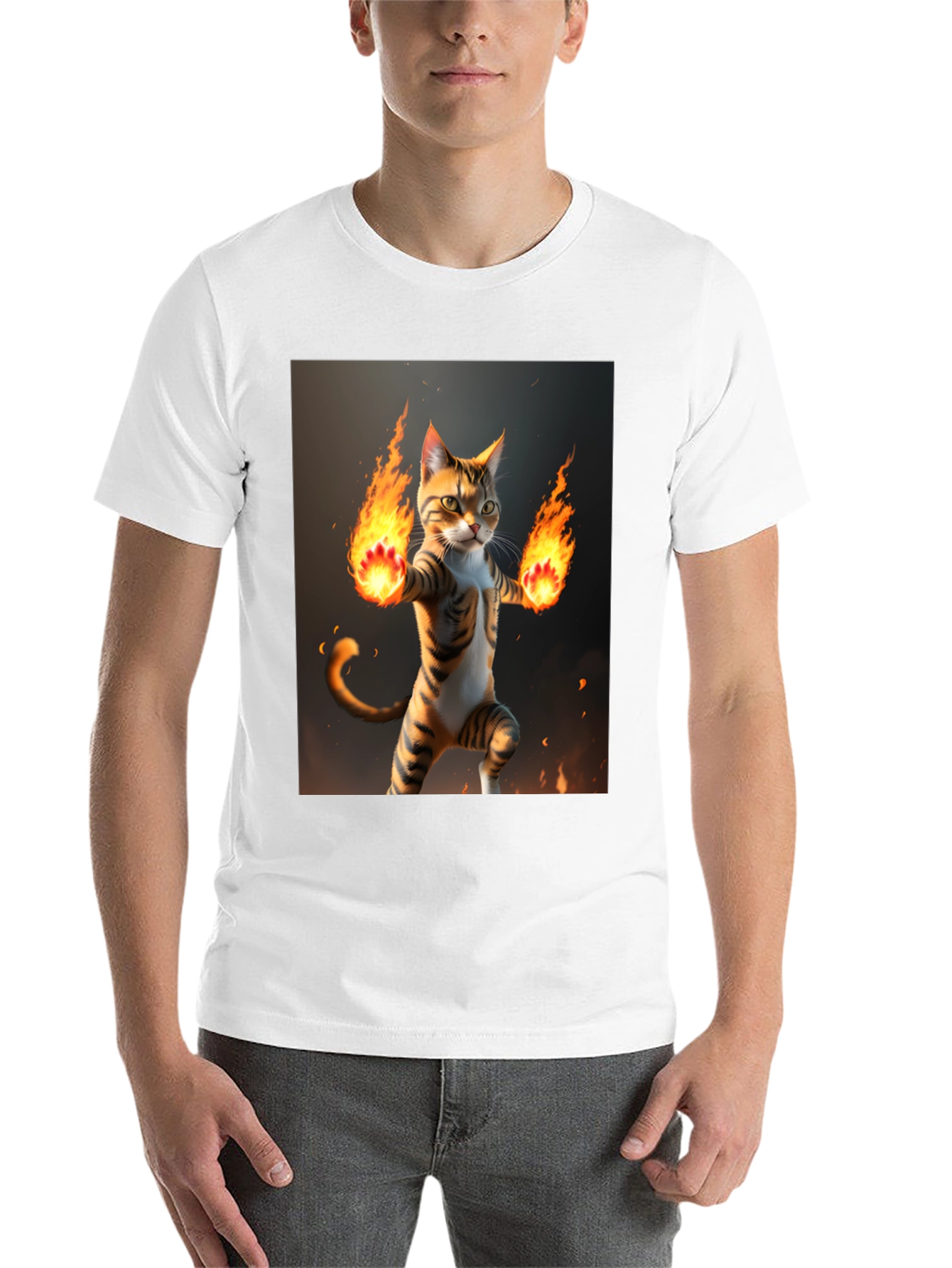 Black Fire Cat Graphic Tee - Black Cotton T-Shirt view 14