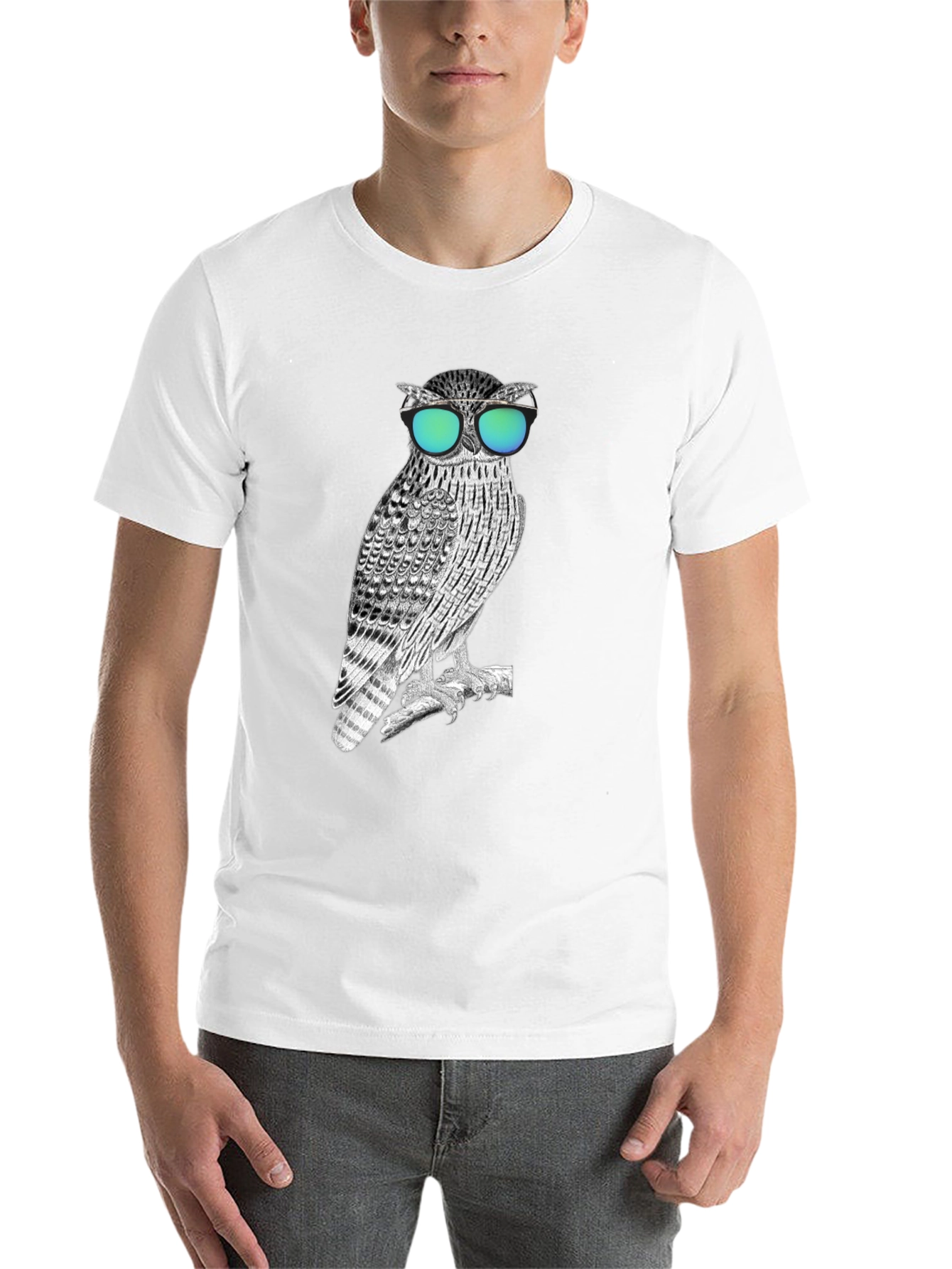 Black Cool Owl Graphic Tee - Black Cotton Blend view 14