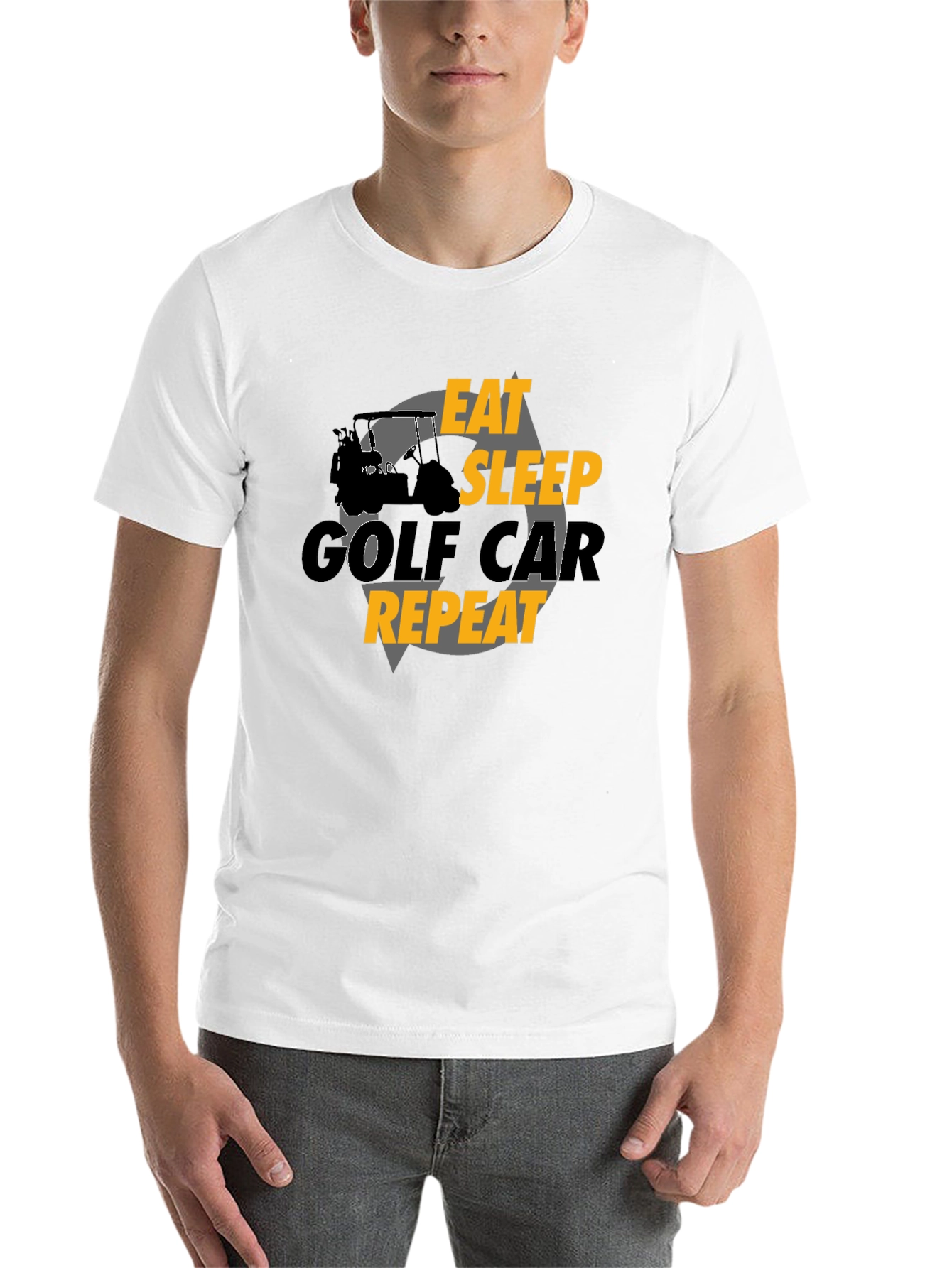 Black Eat Sleep Golf Car Repeat Black Graphic Tee view 14
