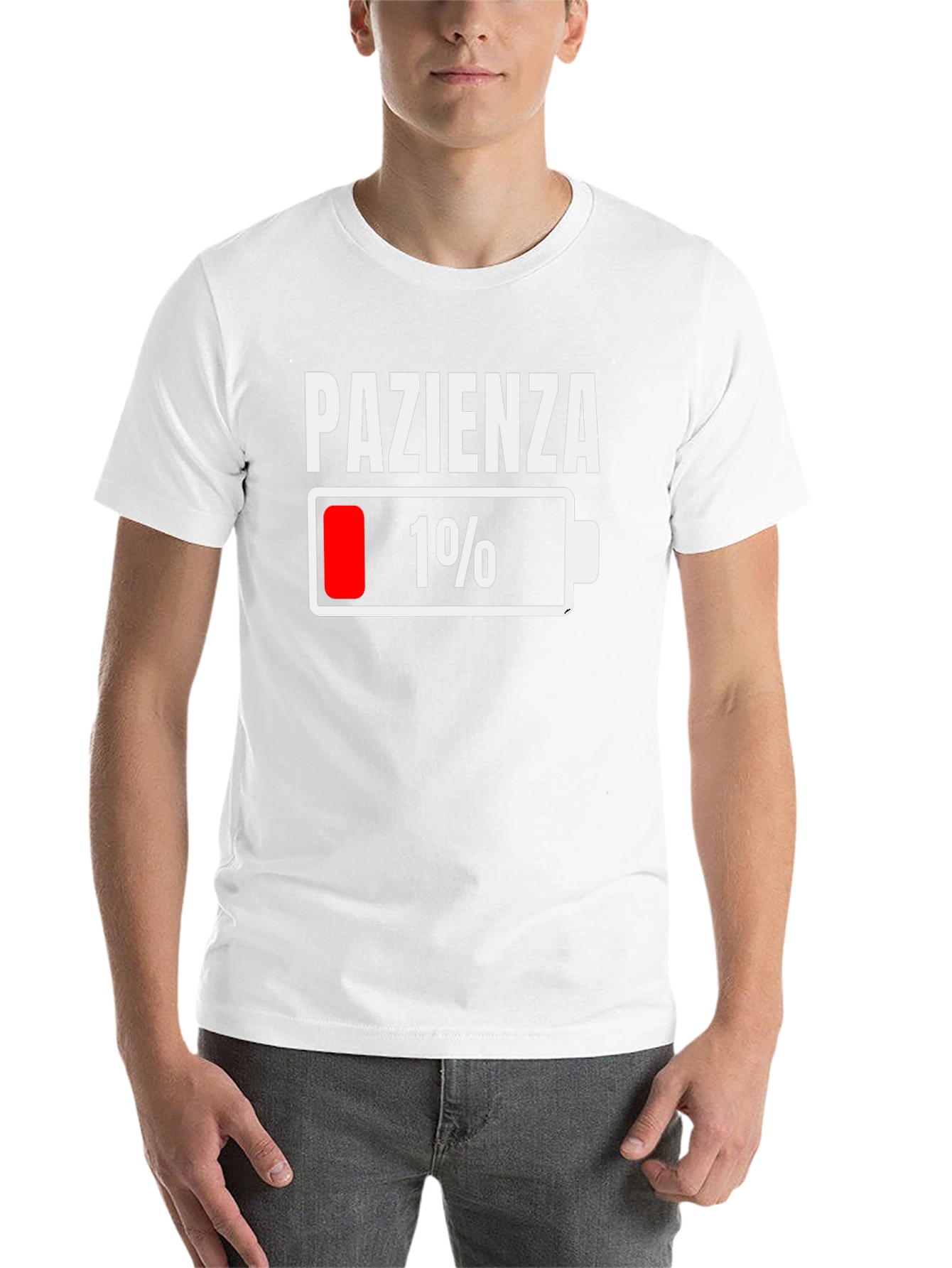 Black Pazienza Low Battery Funny Graphic T-Shirt view 14