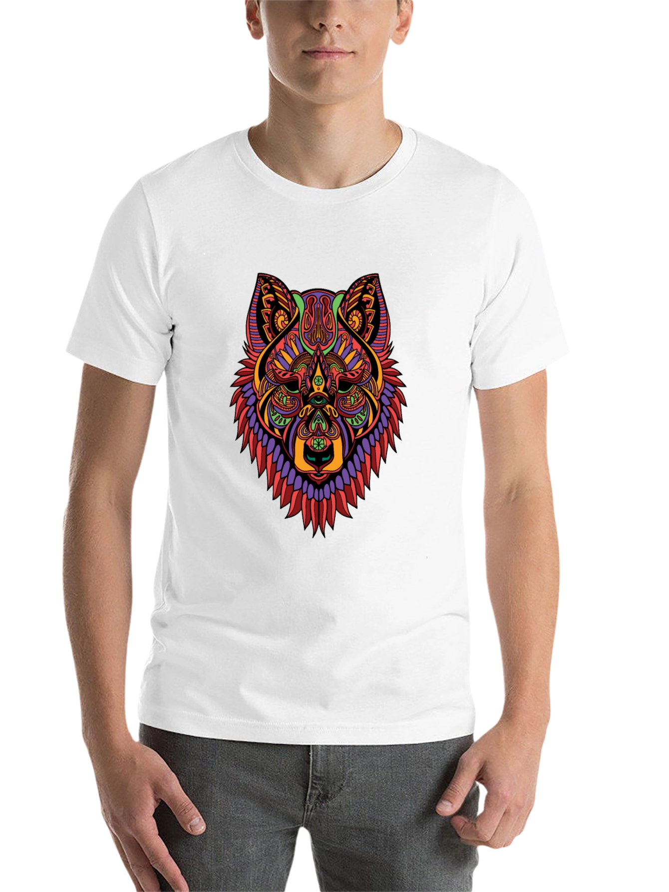 Black Abstract Wolf Head Graphic Black T-Shirt view 14