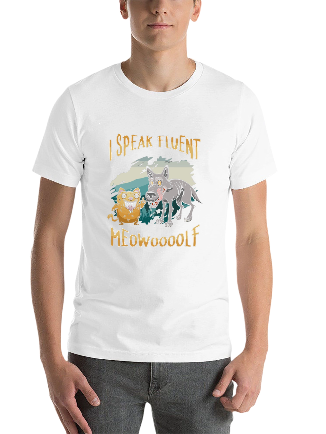 Black I Speak Fluent Meowooolf Funny Novelty T-Shirt view 14