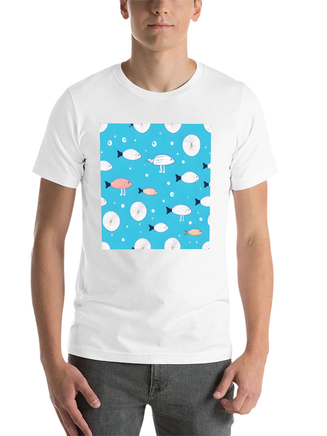 Black Fun Fish Pattern Tee - Unique Aquatic Design view 14
