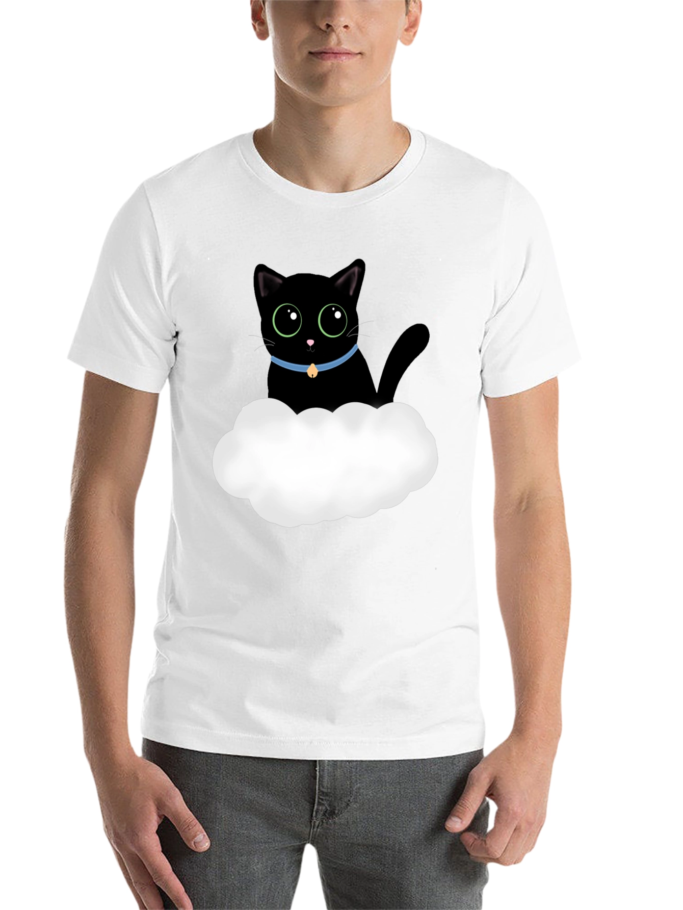Black Cute Black Cat Cloud T-Shirt - Soft Cotton Tee view 14