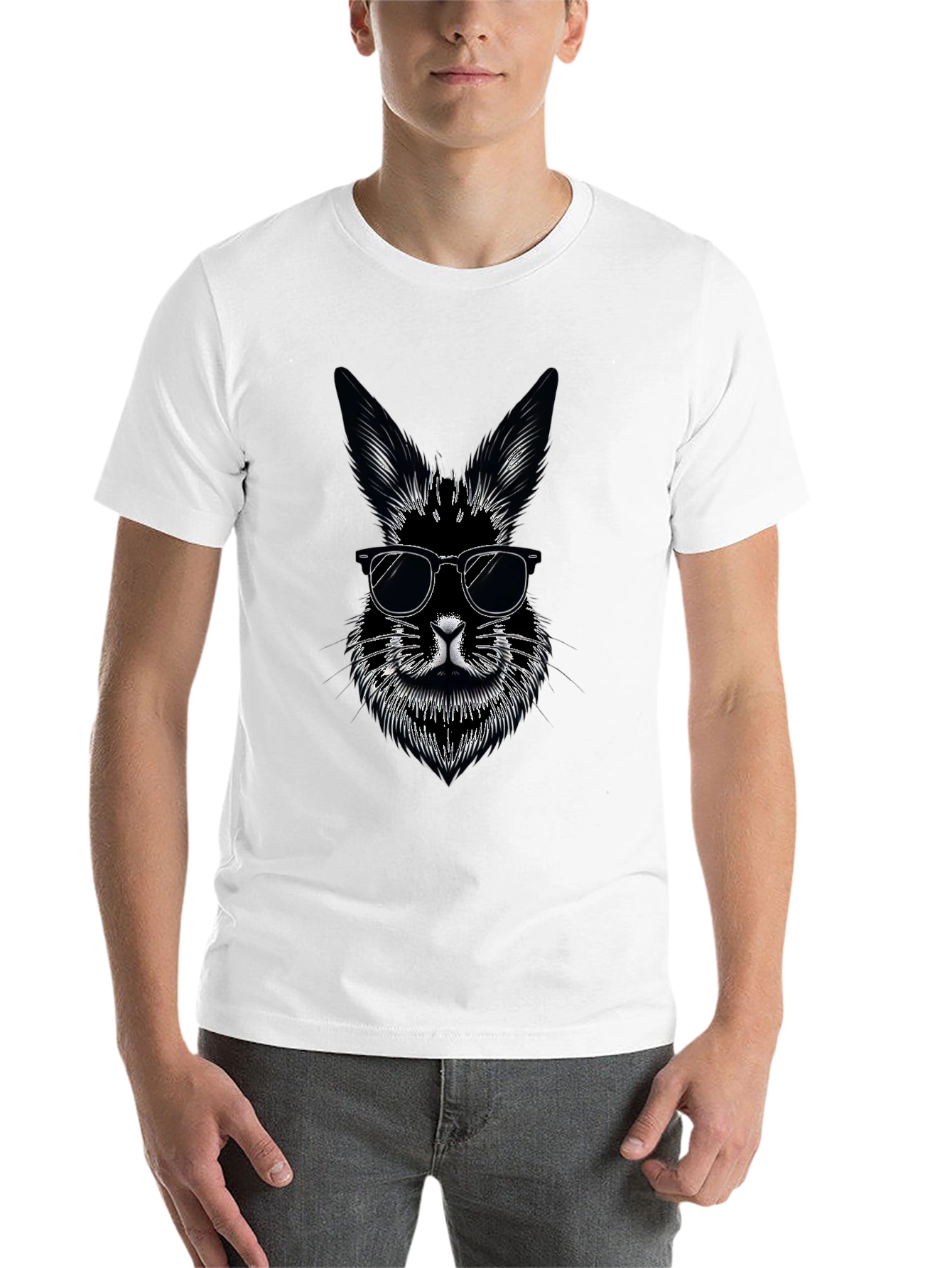 Black Cool Rabbit Graphic Tee - Black Cotton T-Shirt view 14