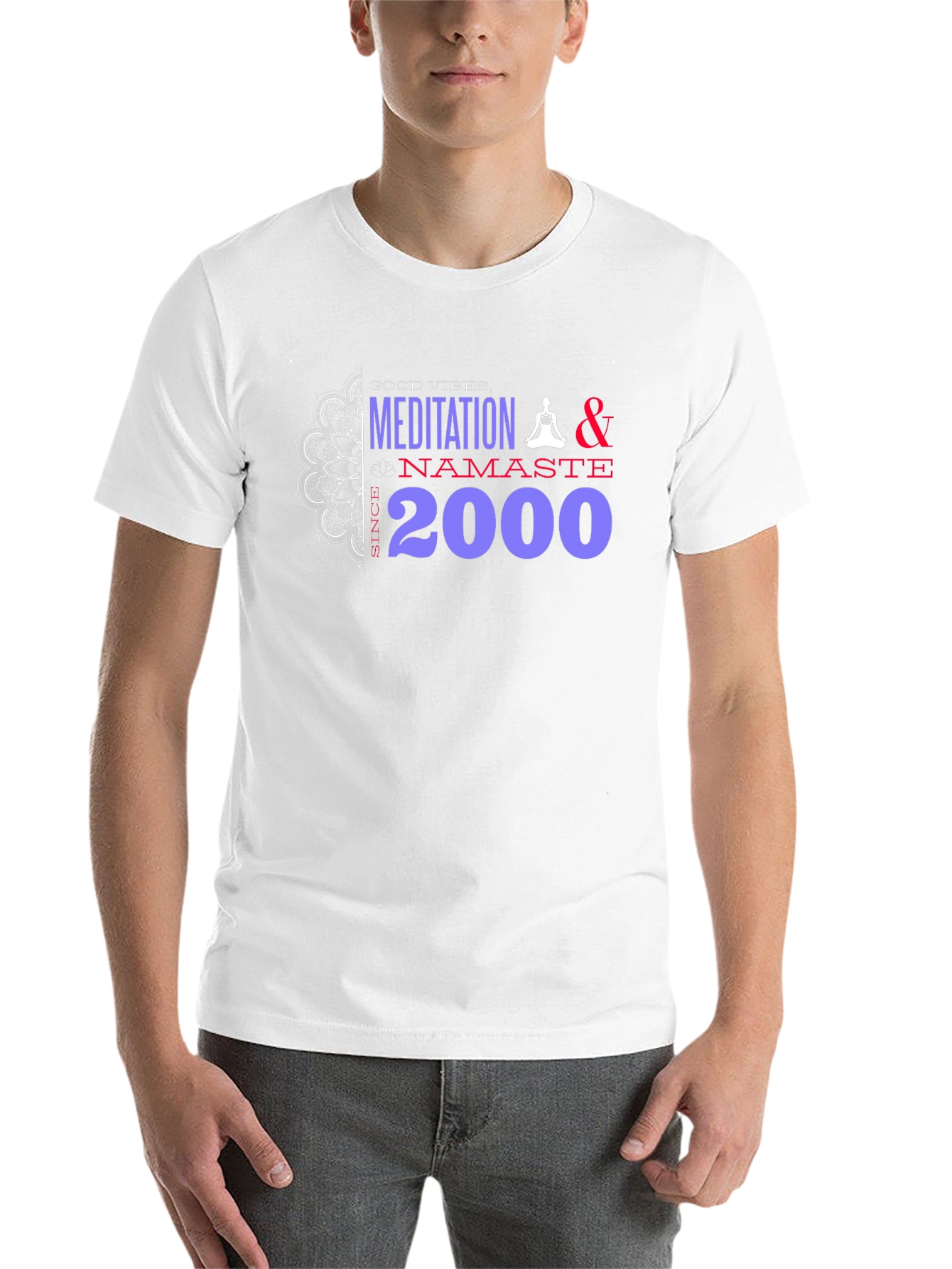 Black Meditation Namaste T-Shirt - Good Vibes Since 2000 view 14