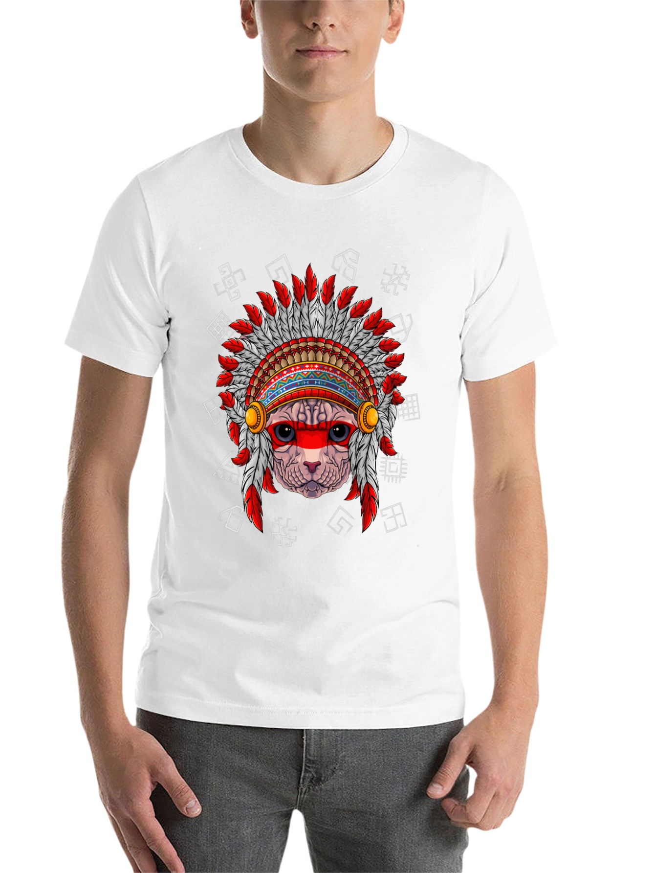 Black Native American Cat T-Shirt, Unique Graphic Tee view 14