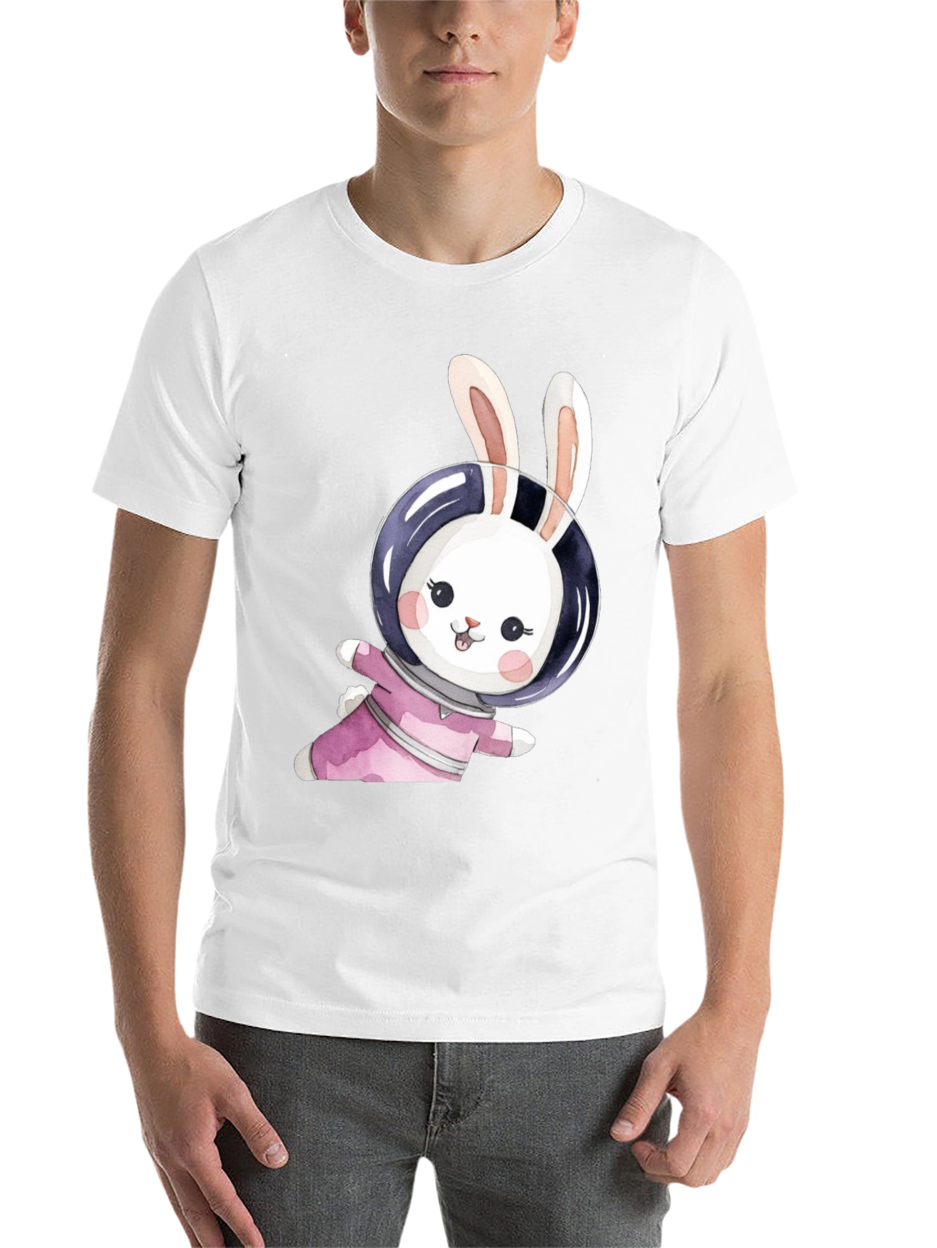 Black Cute Bunny Astronaut Black T-Shirt view 14