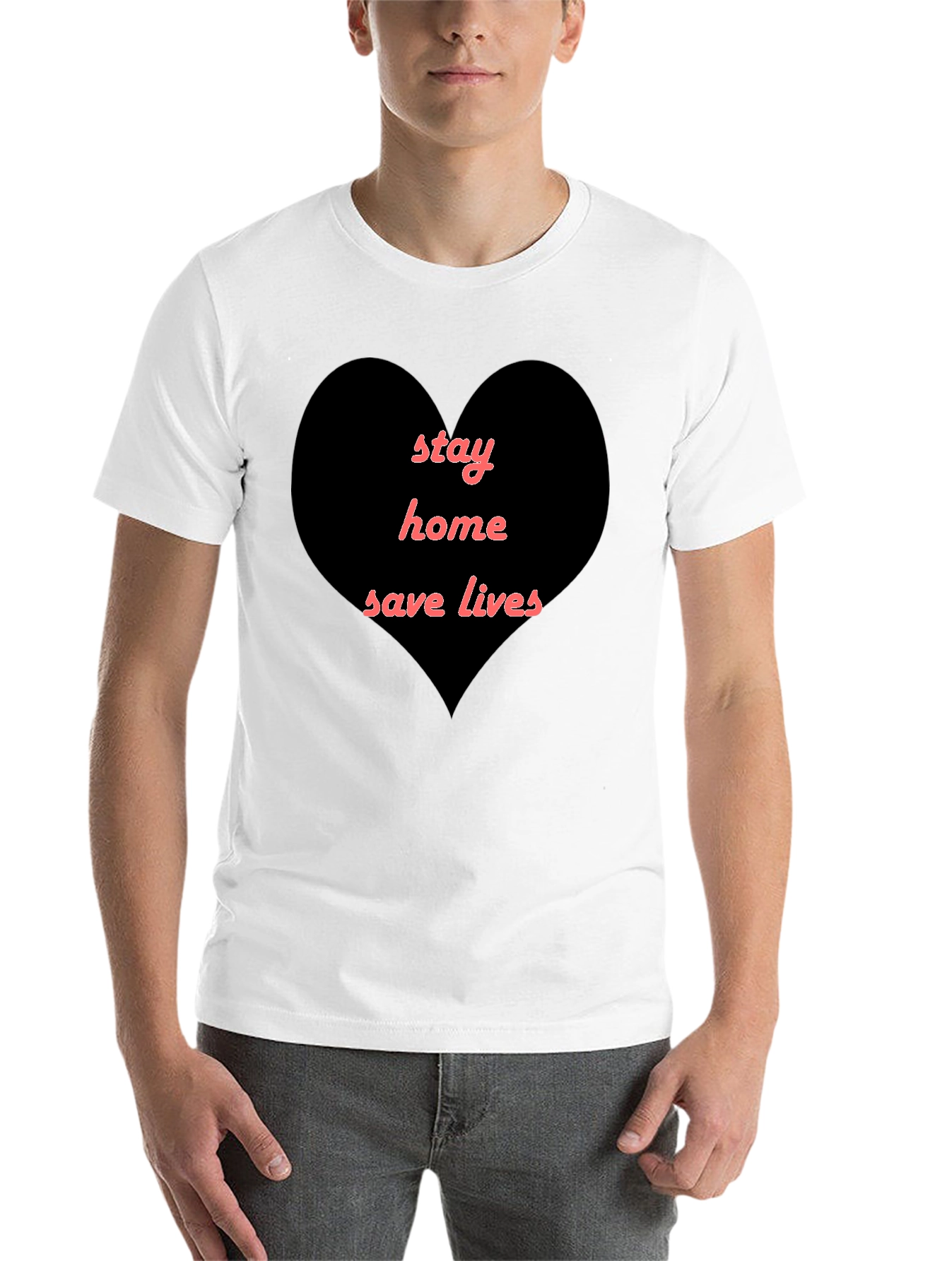 Stay Home Save Lives Heart T-Shirt - Black - 14