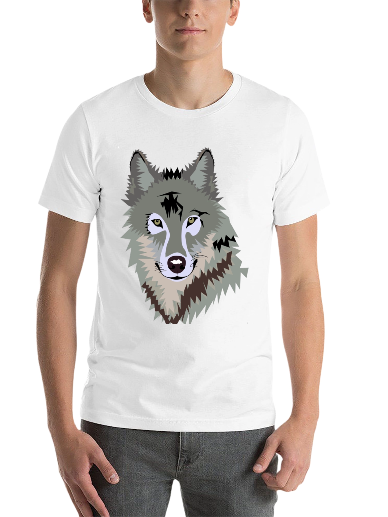 Black Men's Black T-Shirt with Wolf Graphic view 14