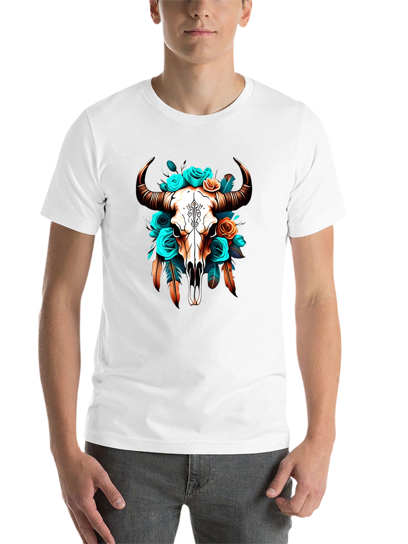 Black Floral Bull Skull Graphic Tee - Western Style view 14