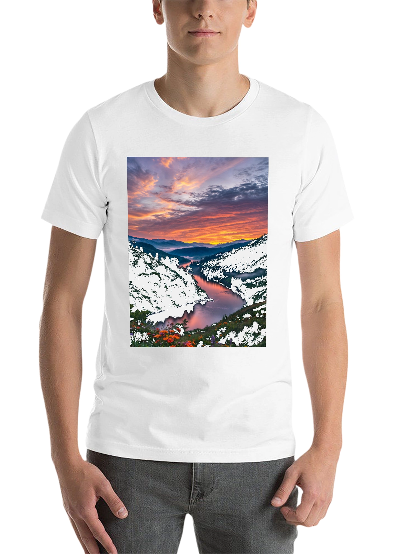 Black Scenic River Sunset T-Shirt view 14