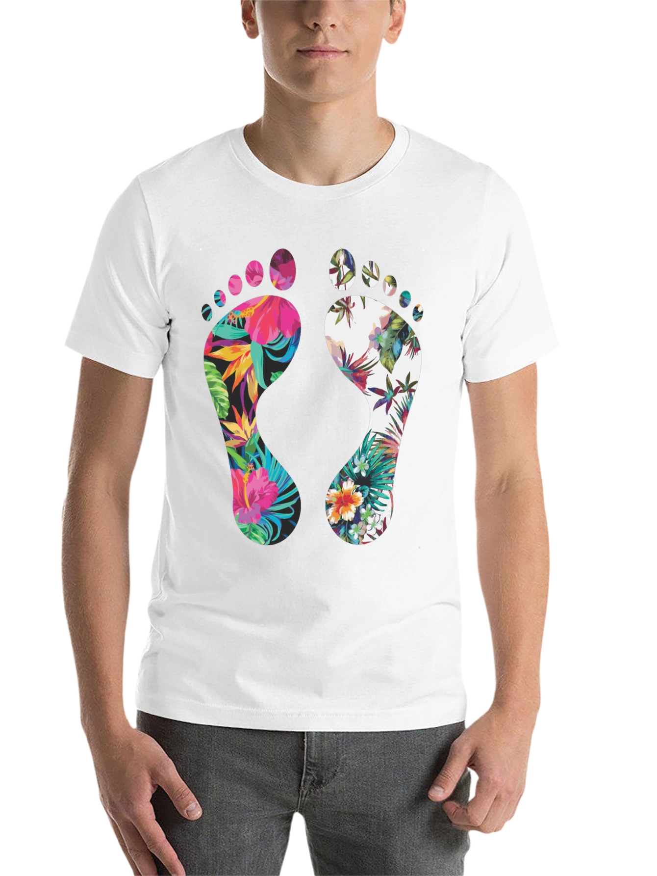 Black Tropical Floral Footprint T-Shirt view 14