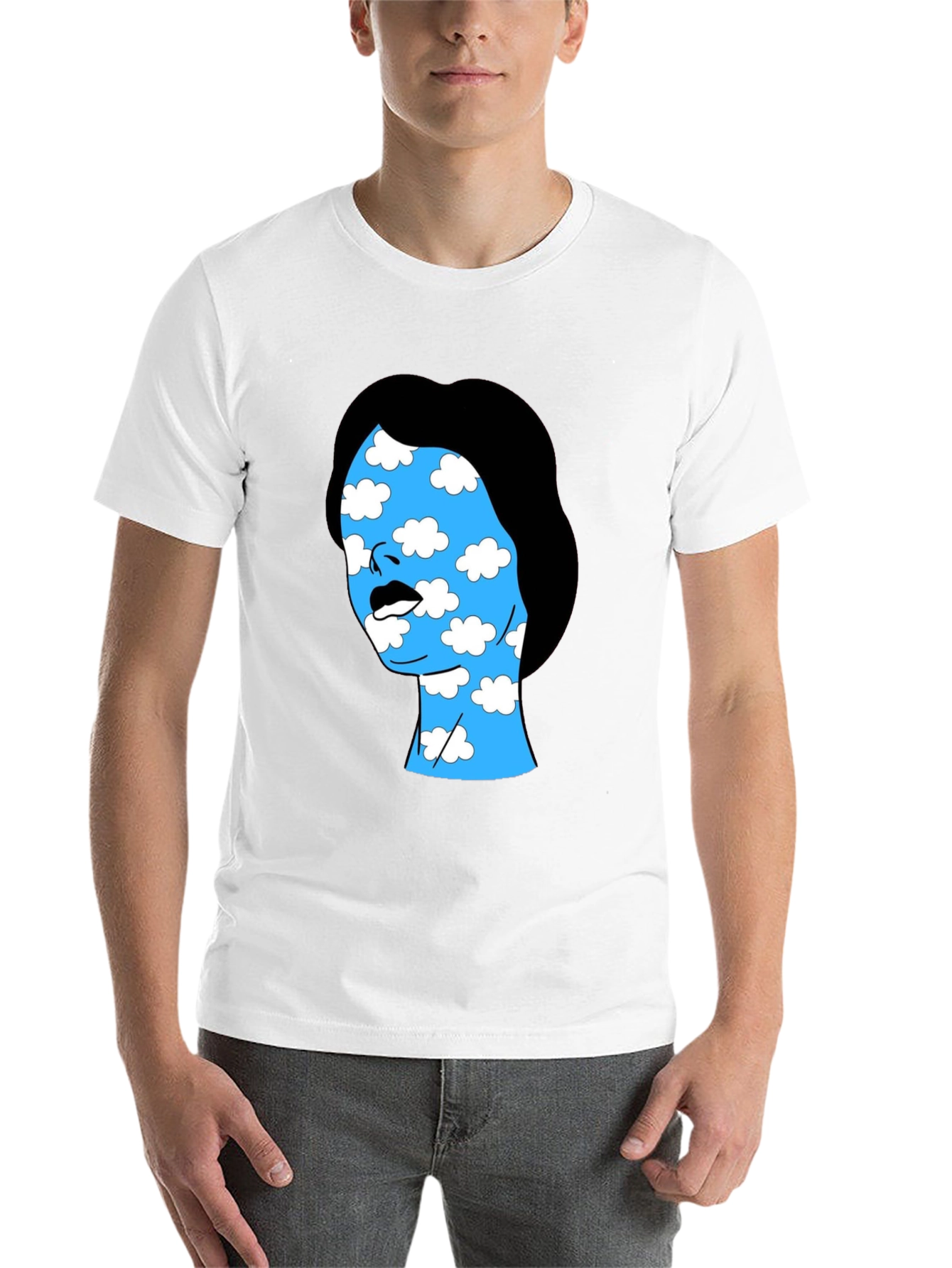 Black Cloud Face Graphic Tee - Black Cotton Blend T-Shirt view 14