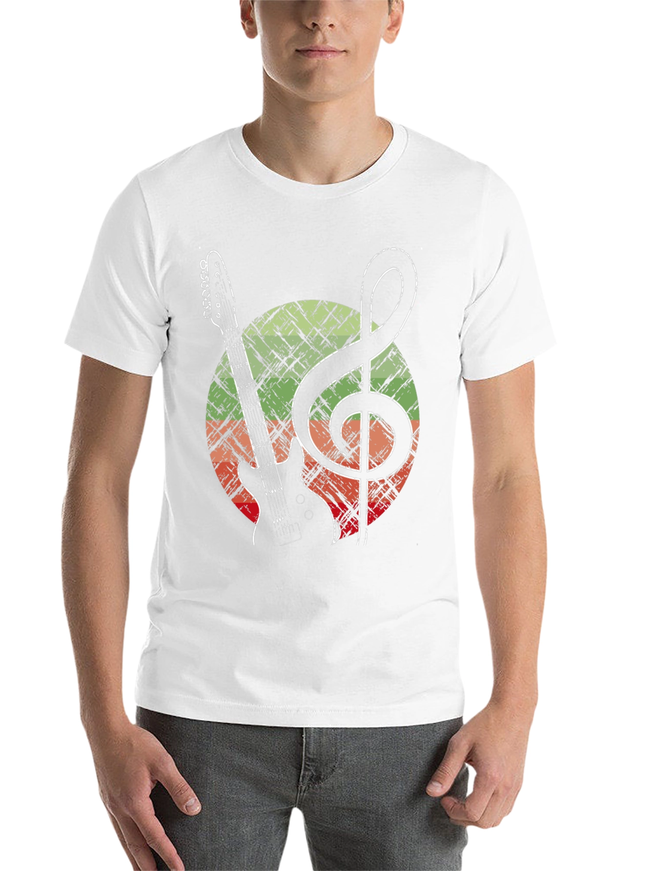 Black Guitar & Treble Clef Graphic Tee - Music Lover Shirt view 14