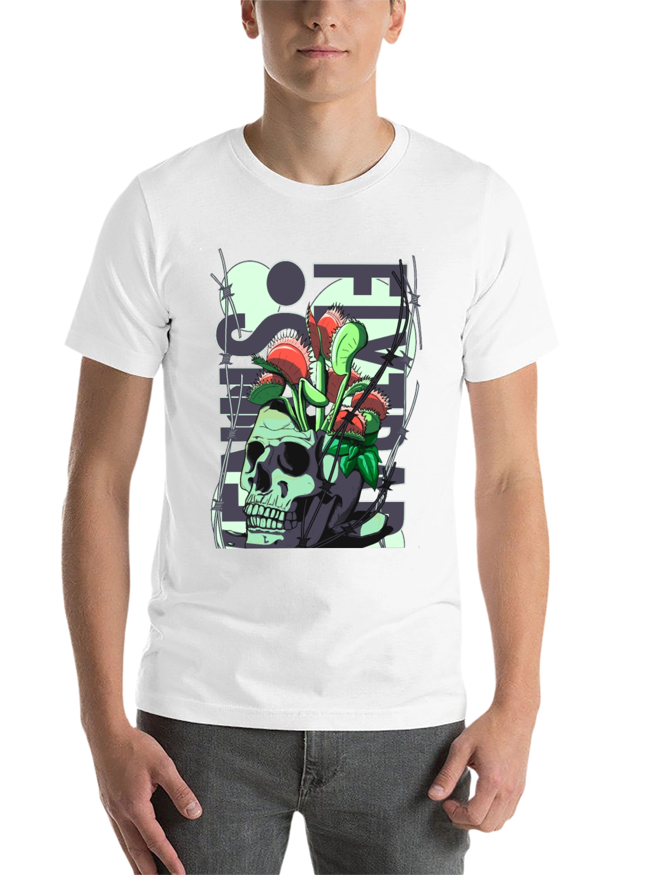 Black Skull & Venus Flytrap Graphic Tee - Unique Design view 14