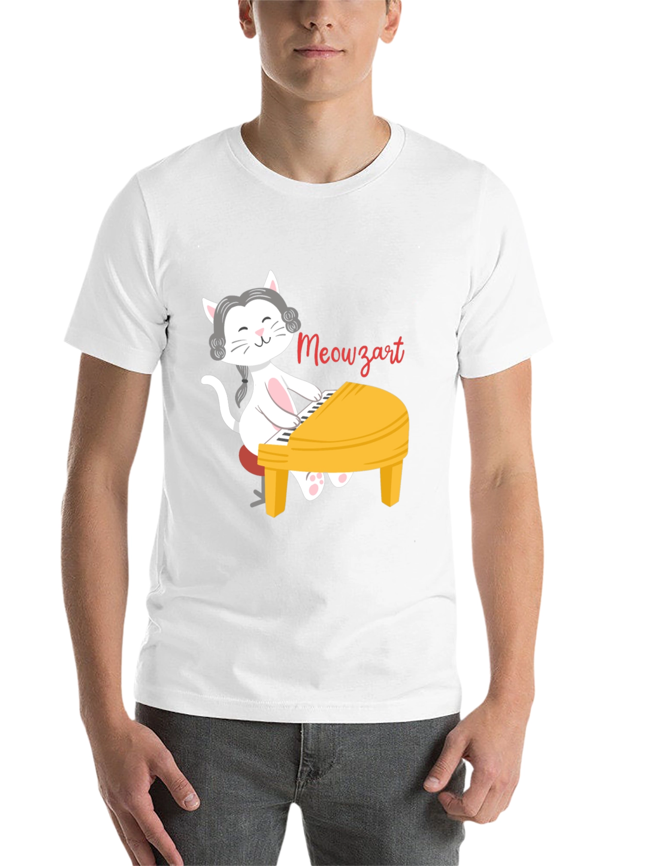Black Meowzart Cat Playing Piano T-Shirt view 14