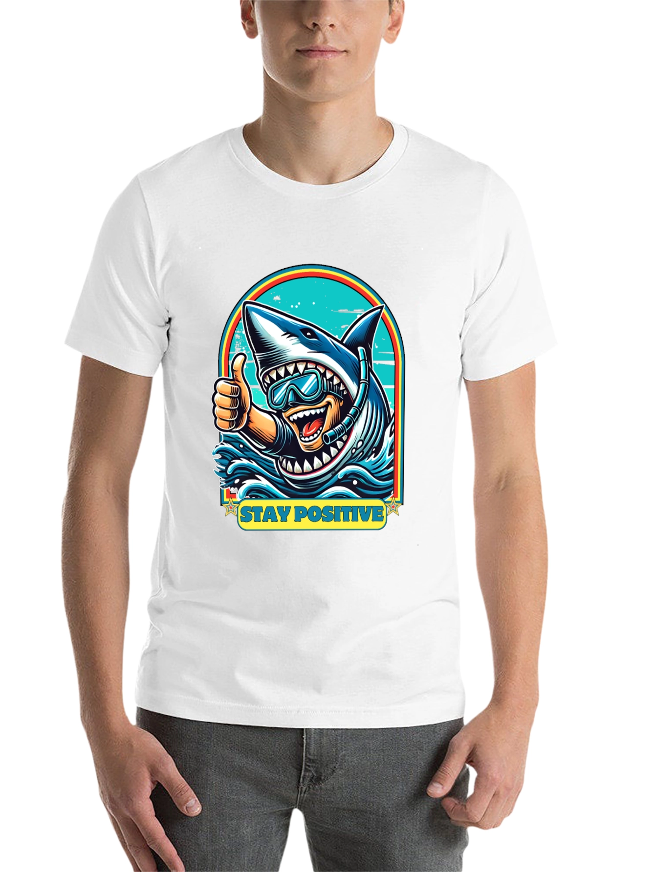 Black Stay Positive Shark Diver Graphic Tee - Black view 14