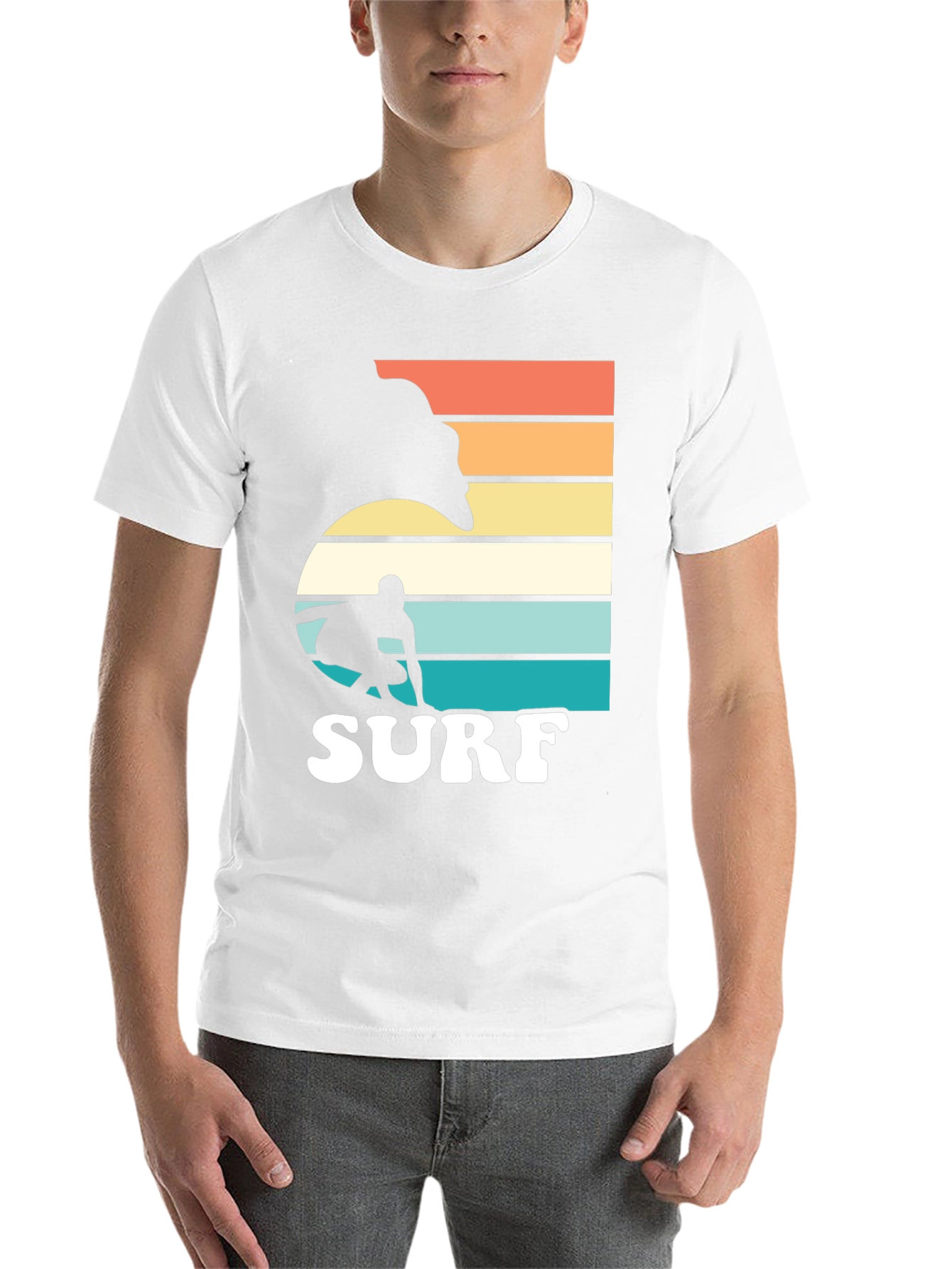 Black Retro Surf Graphic T-Shirt - Surfer Silhouette view 14