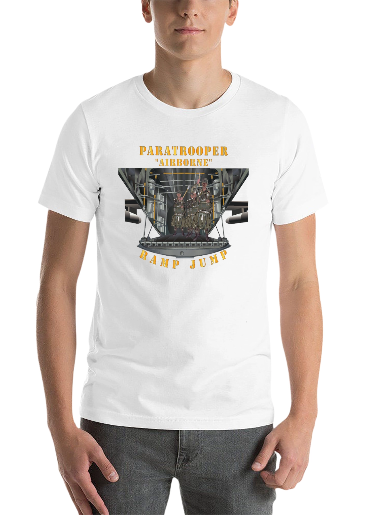 Black Airborne Paratrooper Ramp Jump T-Shirt view 14