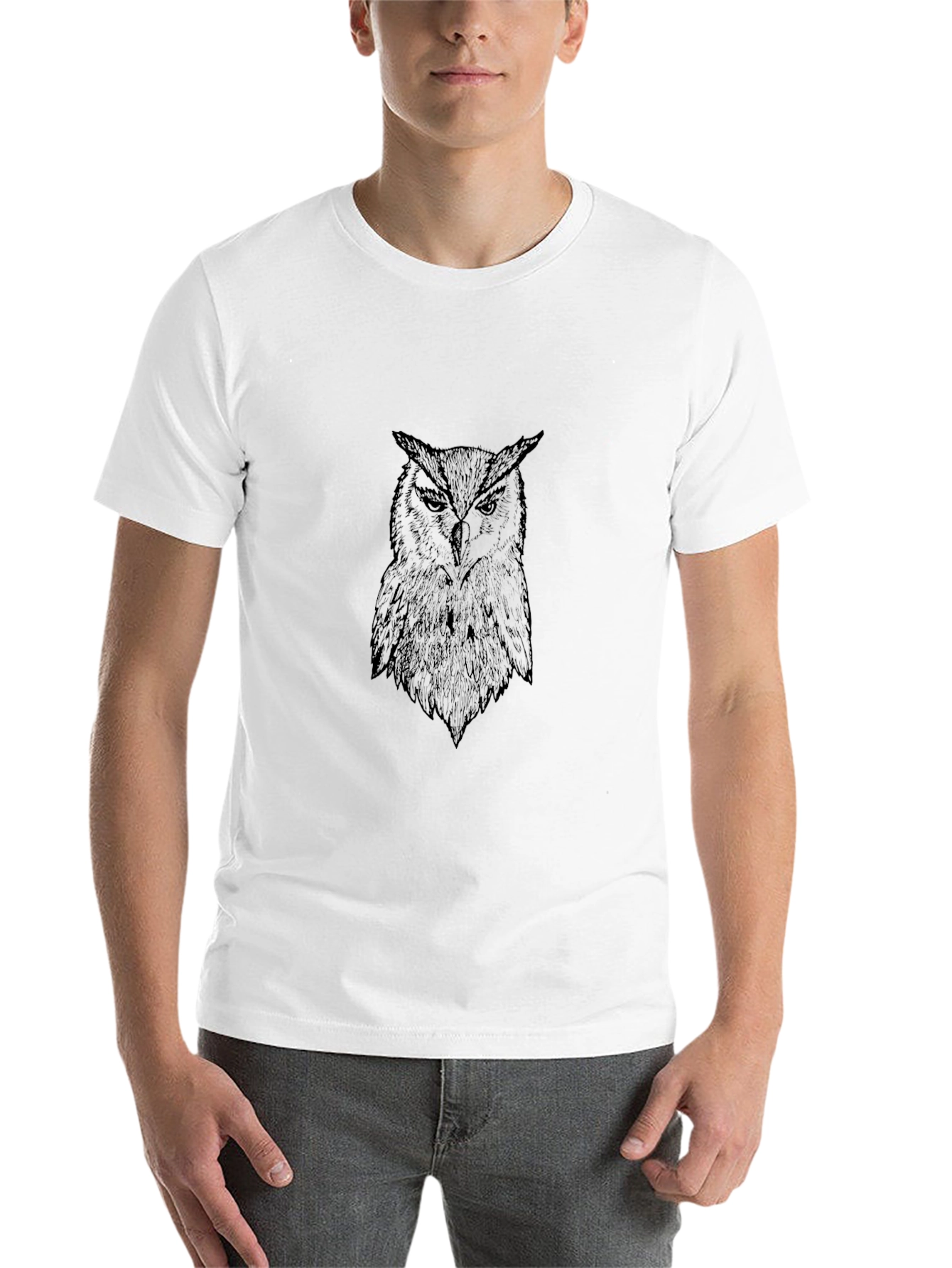 Black Men's Black Owl Graphic Tee - Stylish Bird Print T-Shirt view 14