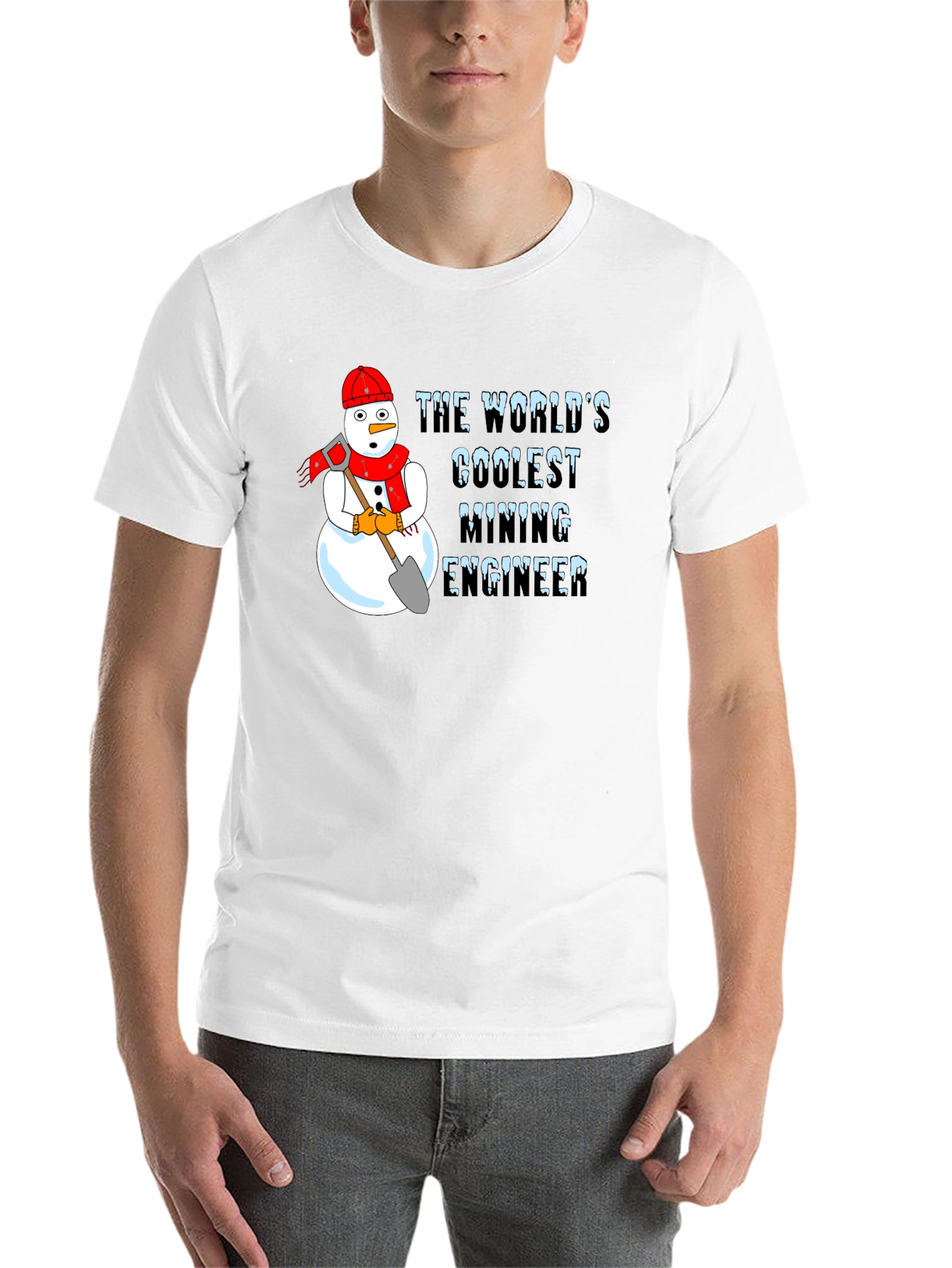Black Coolest Mining Engineer Snowman Graphic T-Shirt view 14
