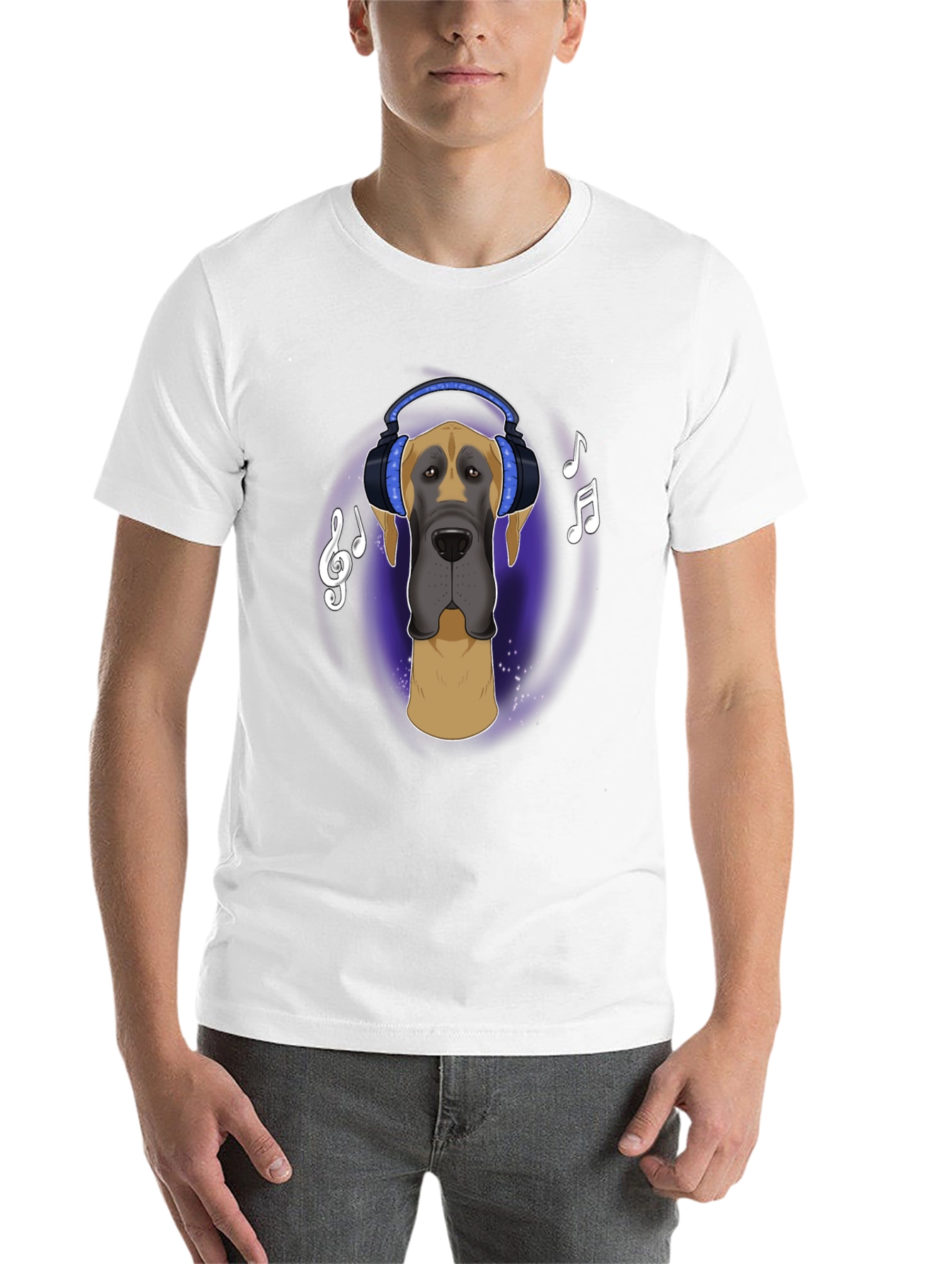 Black Dog with Headphones T-Shirt - Music Lover Tee view 14