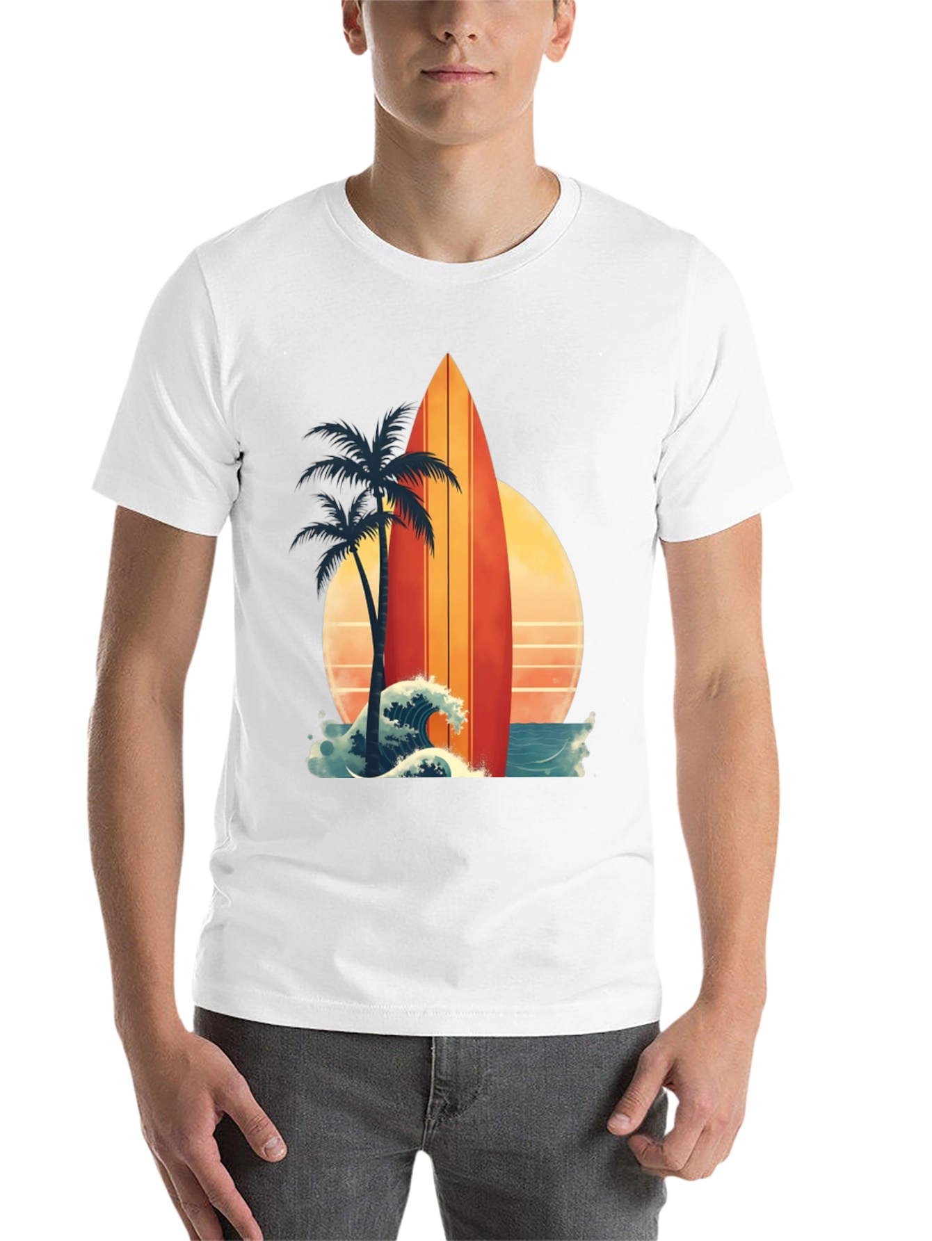 Black Retro Surfboard Palm Tee - Beach Vibes view 14