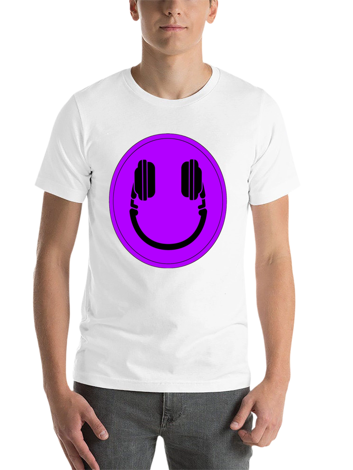 Black Headphone Smiley T-Shirt - Black Casual Tee view 14