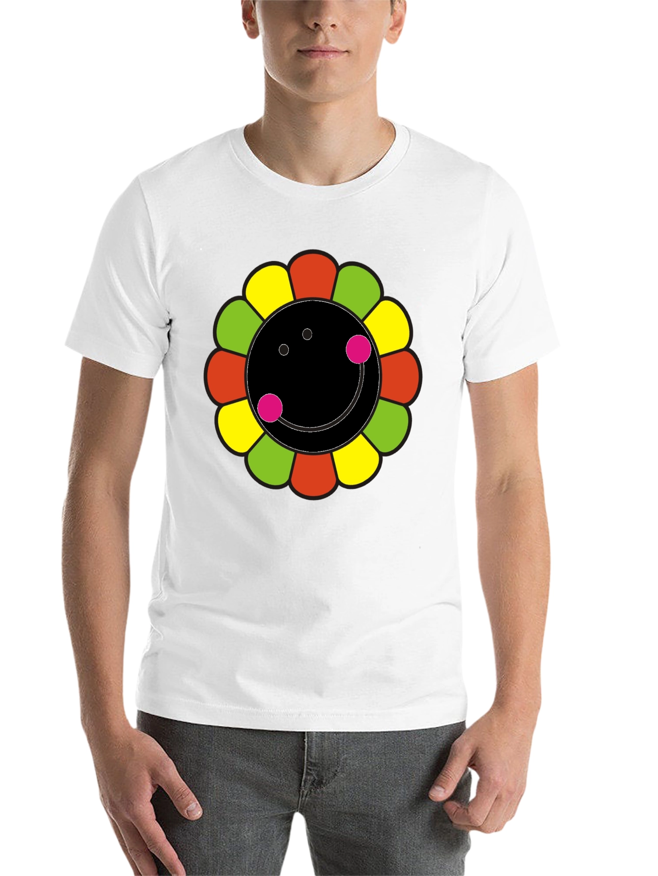 Black Funky Flower Smiley Black T-Shirt view 14